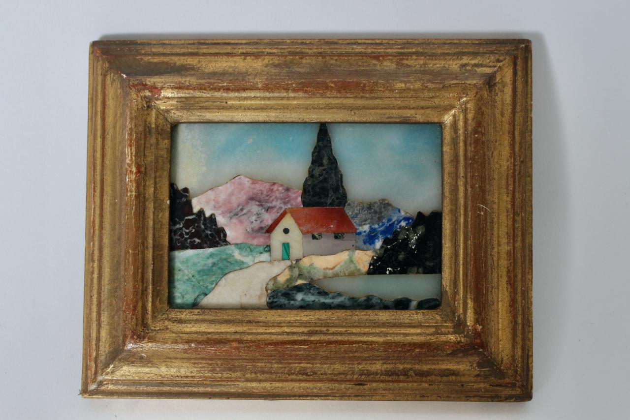 Smaller G. Ugolini Pietra Dura Framed Natural Stone Landscape Wall Art, 1950's 6