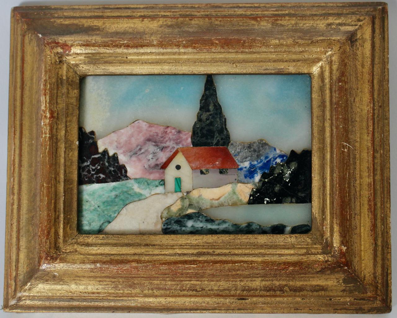 Italian Smaller G. Ugolini Pietra Dura Framed Natural Stone Landscape Wall Art, 1950's