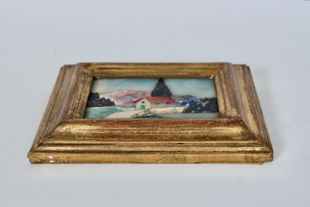 Smaller G. Ugolini Pietra Dura Framed Natural Stone Landscape Wall Art, 1950's In Good Condition In Bainbridge, NY