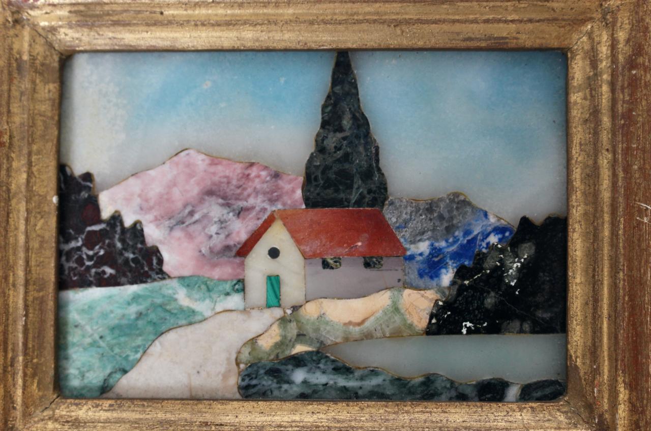 Marble Smaller G. Ugolini Pietra Dura Framed Natural Stone Landscape Wall Art, 1950's