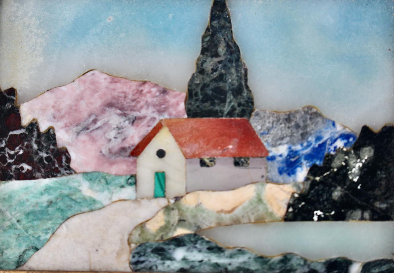 Smaller G. Ugolini Pietra Dura Framed Natural Stone Landscape Wall Art, 1950's 1