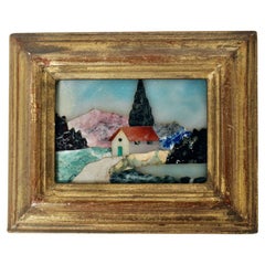 Smaller G. Ugolini Pietra Dura Framed Natural Stone Landscape Wall Art, 1950's