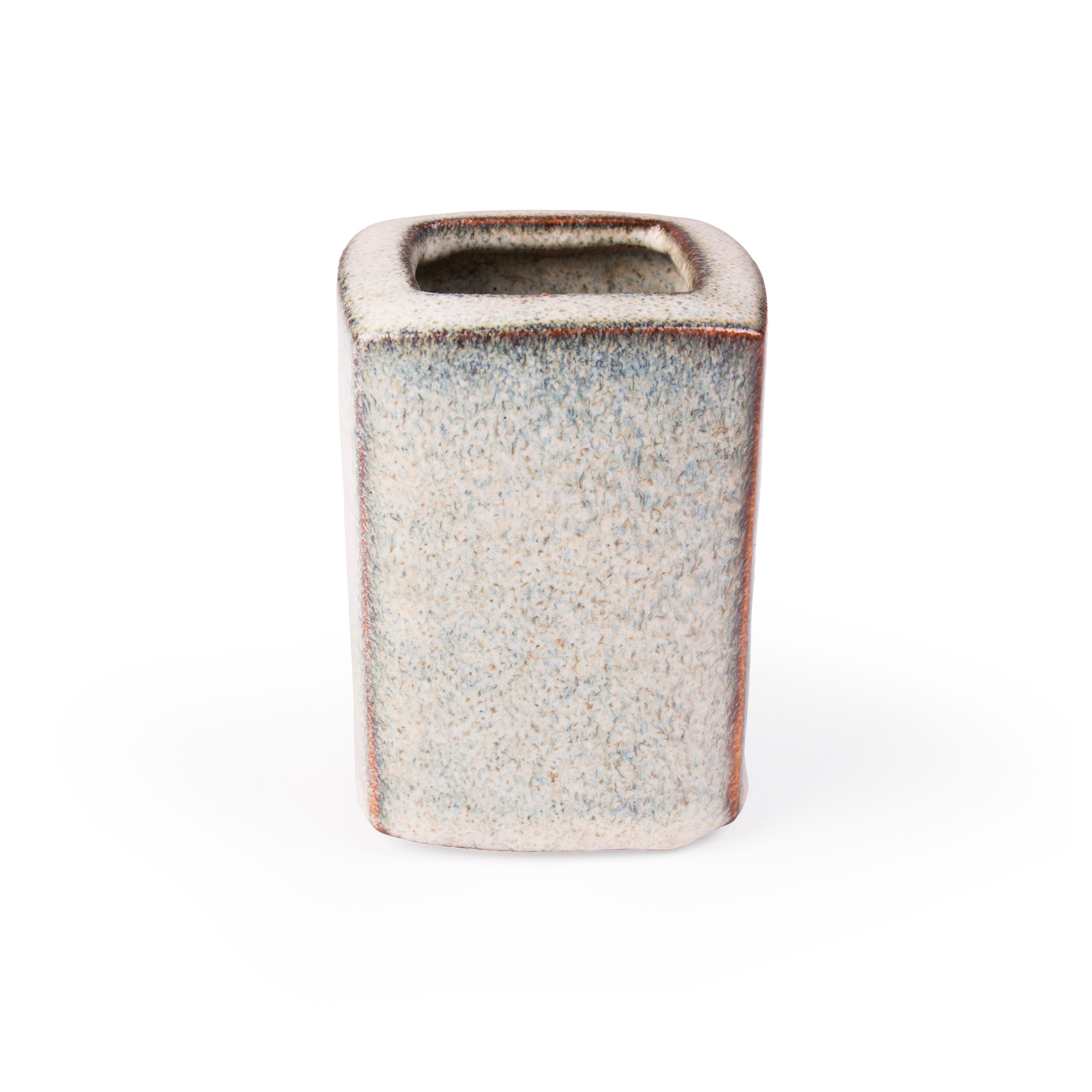 Scandinavian Modern Smaller grey stoneware glazed vase with shades of blue  For Sale