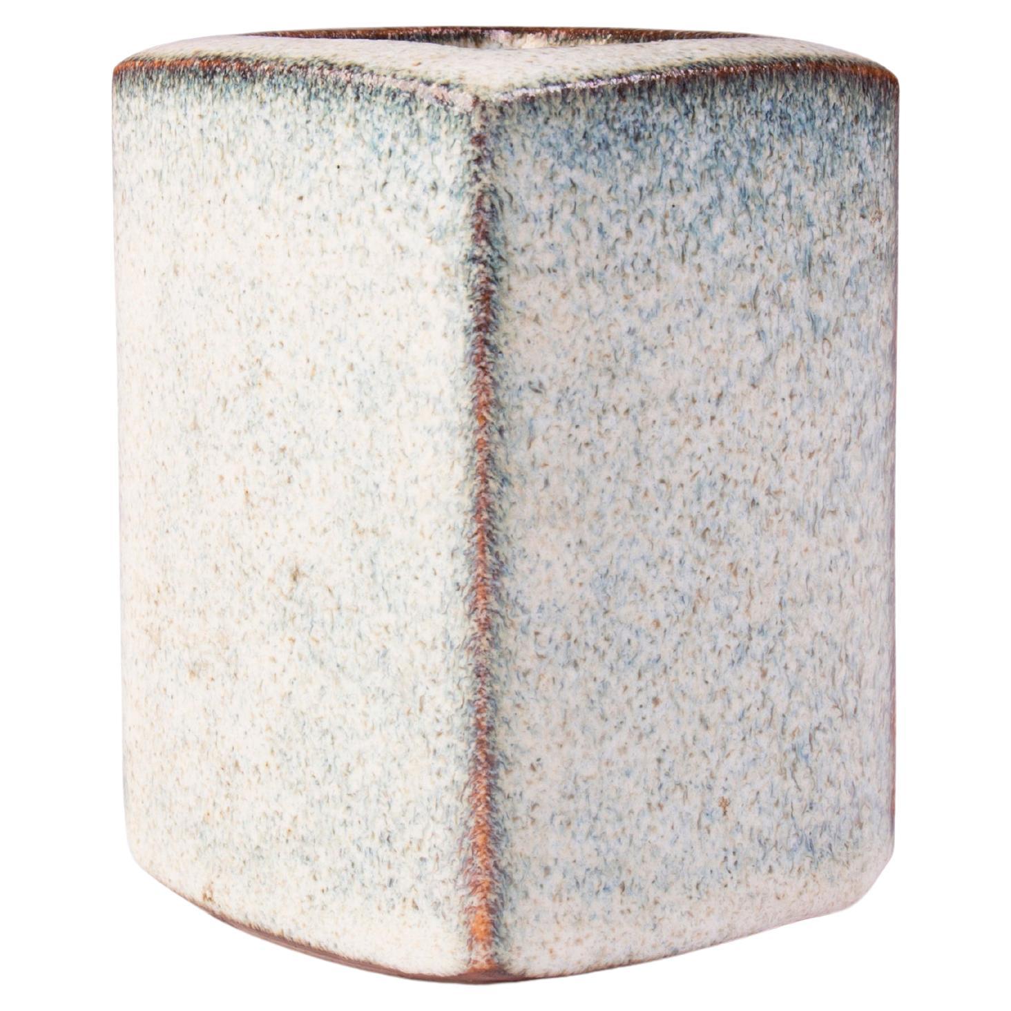 Smaller grey stoneware glazed vase with shades of blue  For Sale