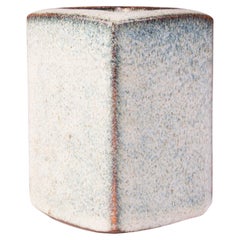 Kleinere glasierte Vase aus grauem Steingut mit blauen Blautönen aus Steingut 