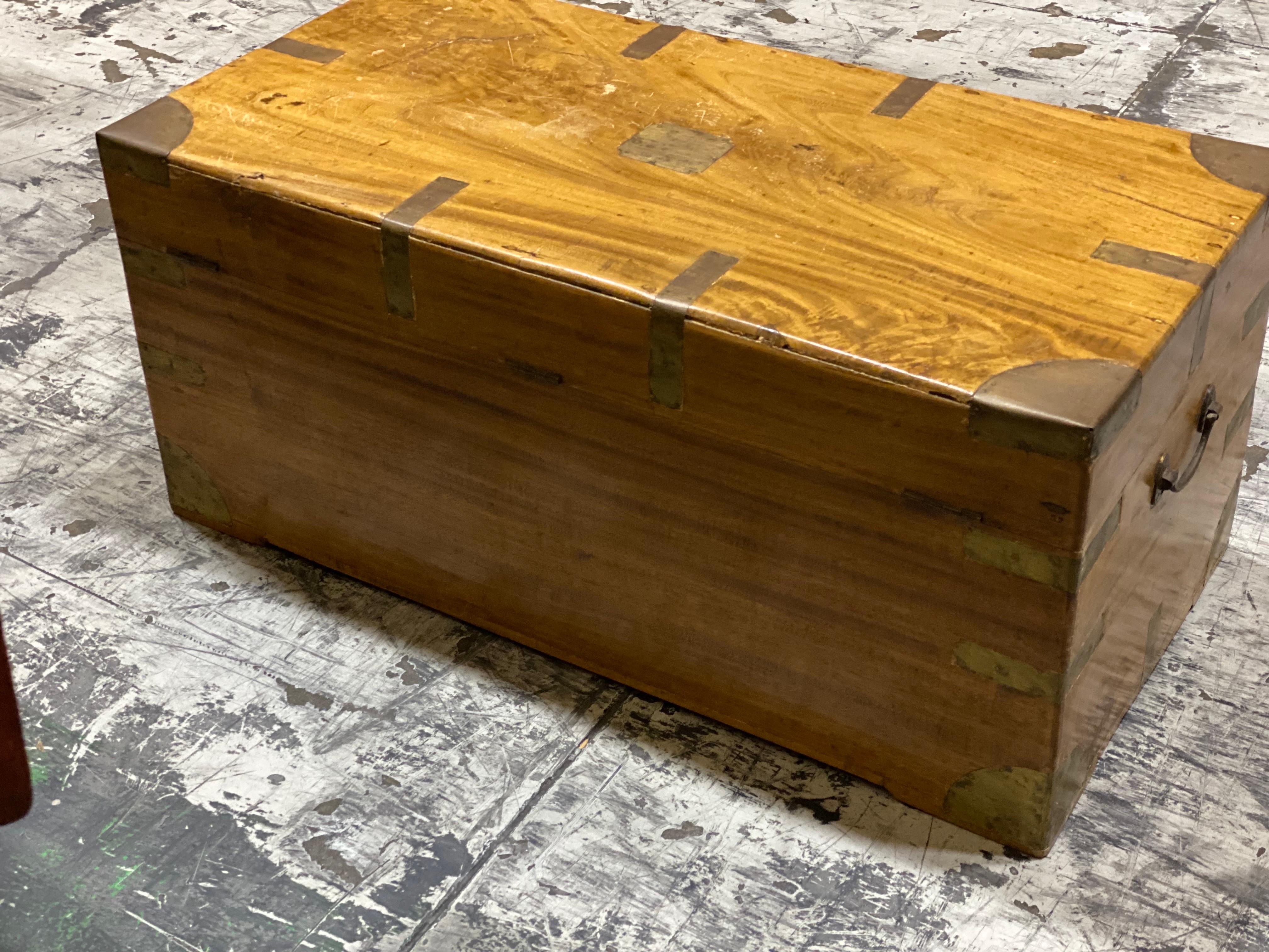 Smaller Mid-19th Century Camphor Wood Military Campaign Trunk In Good Condition In Southampton, NY