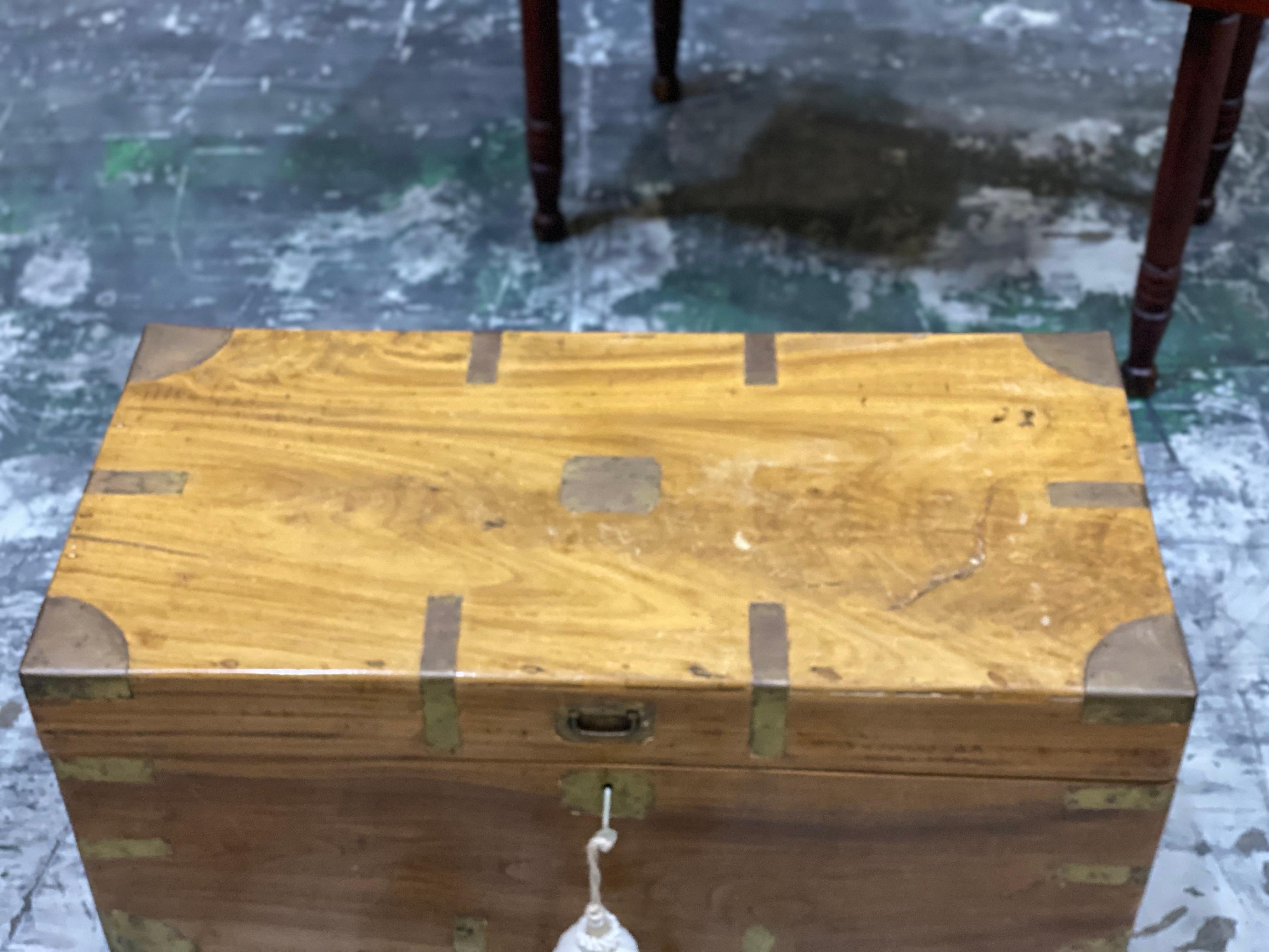 Brass Smaller Mid-19th Century Camphor Wood Military Campaign Trunk