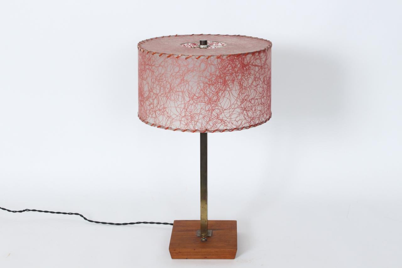 Mid-Century Modern Smaller Nessen Studios Brass & Square Walnut Base Table Lamp, C. 1950 For Sale