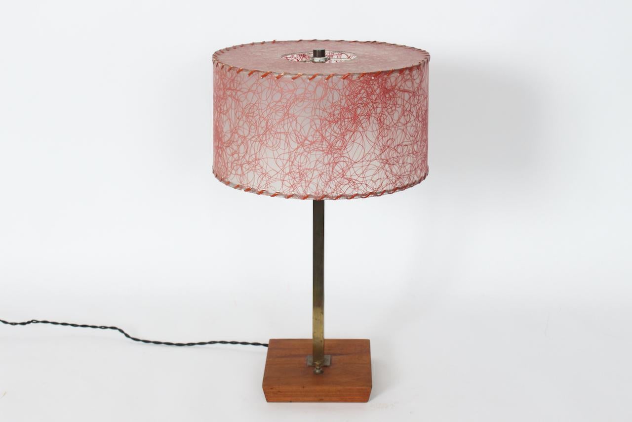 American Smaller Nessen Studios Brass & Square Walnut Base Table Lamp, C. 1950 For Sale
