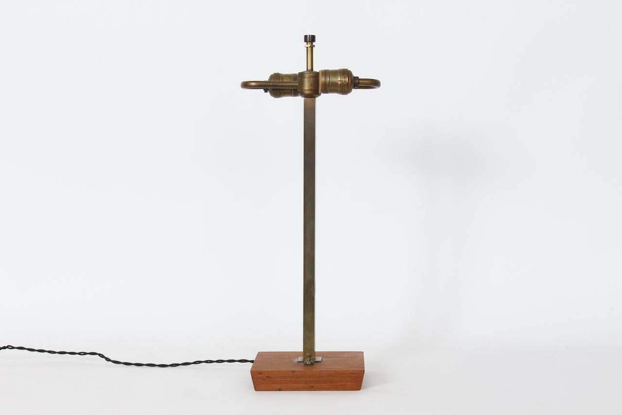 Smaller Nessen Studios Brass & Square Walnut Base Table Lamp, C. 1950 For Sale 1