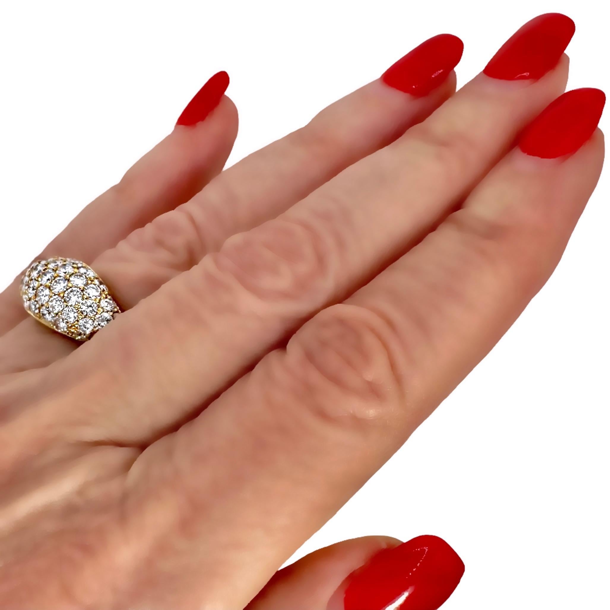 Smaller Scale 18K Yellow Gold Bombe' Ring with Pave' Set Diamond Dome For Sale 4
