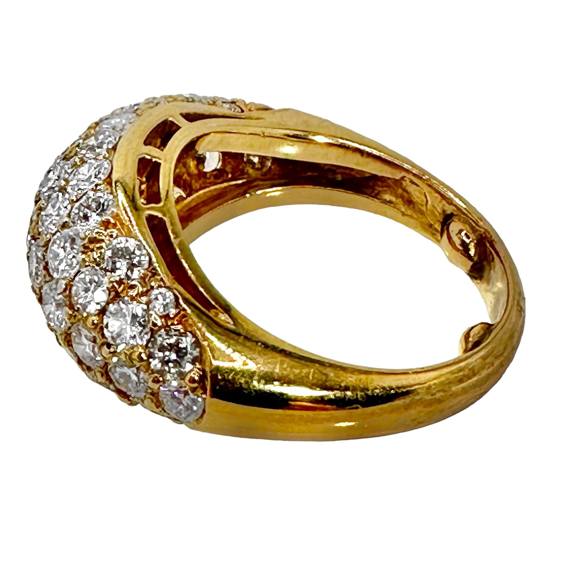 Modern Smaller Scale 18K Yellow Gold Bombe' Ring with Pave' Set Diamond Dome For Sale
