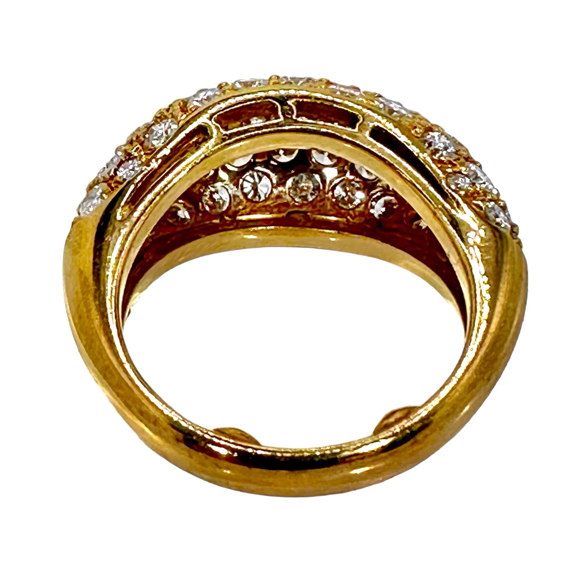 Brilliant Cut Smaller Scale 18K Yellow Gold Bombe' Ring with Pave' Set Diamond Dome For Sale