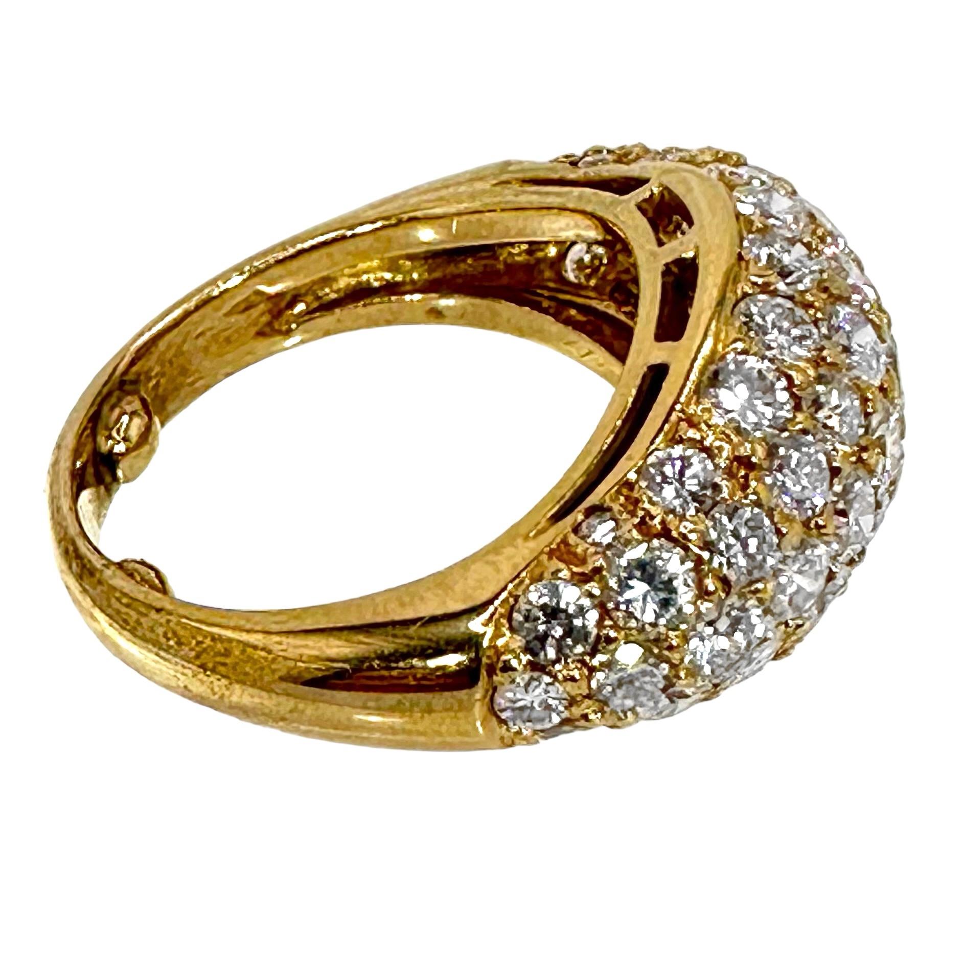 Smaller Scale 18K Yellow Gold Bombe' Ring with Pave' Set Diamond Dome In Good Condition For Sale In Palm Beach, FL
