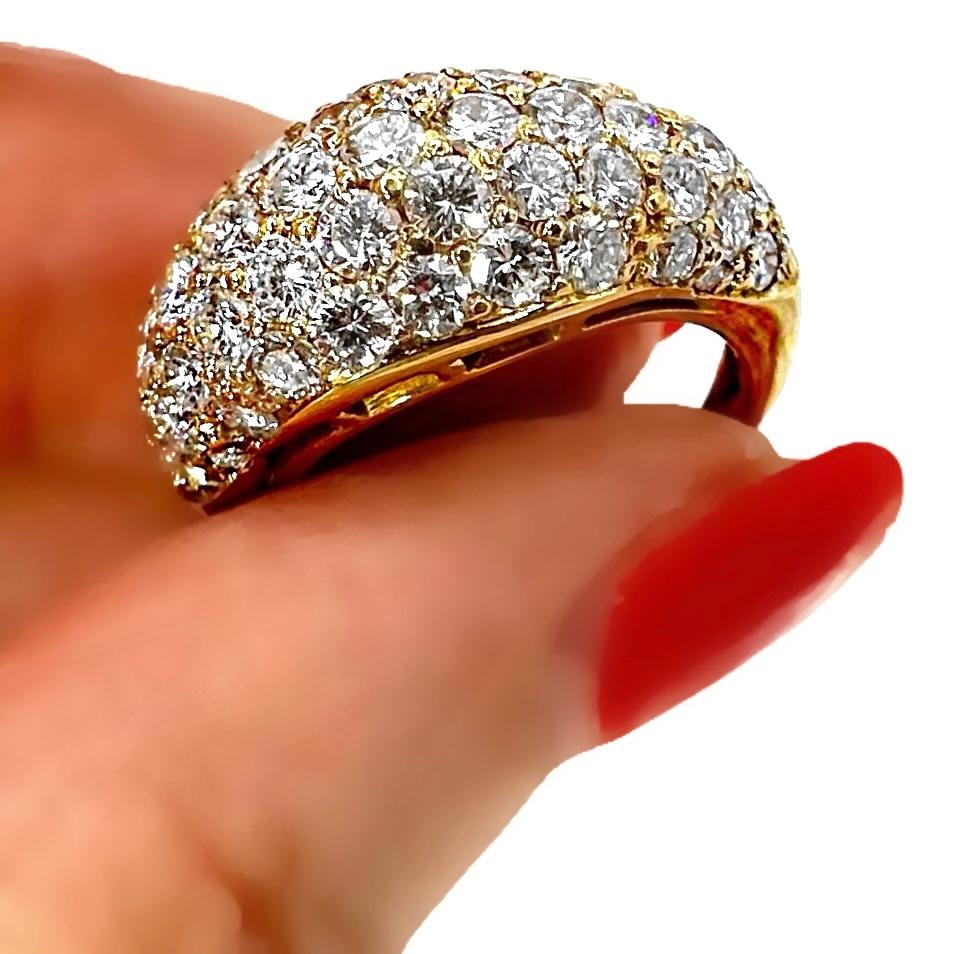 Smaller Scale 18K Yellow Gold Bombe' Ring with Pave' Set Diamond Dome For Sale 2