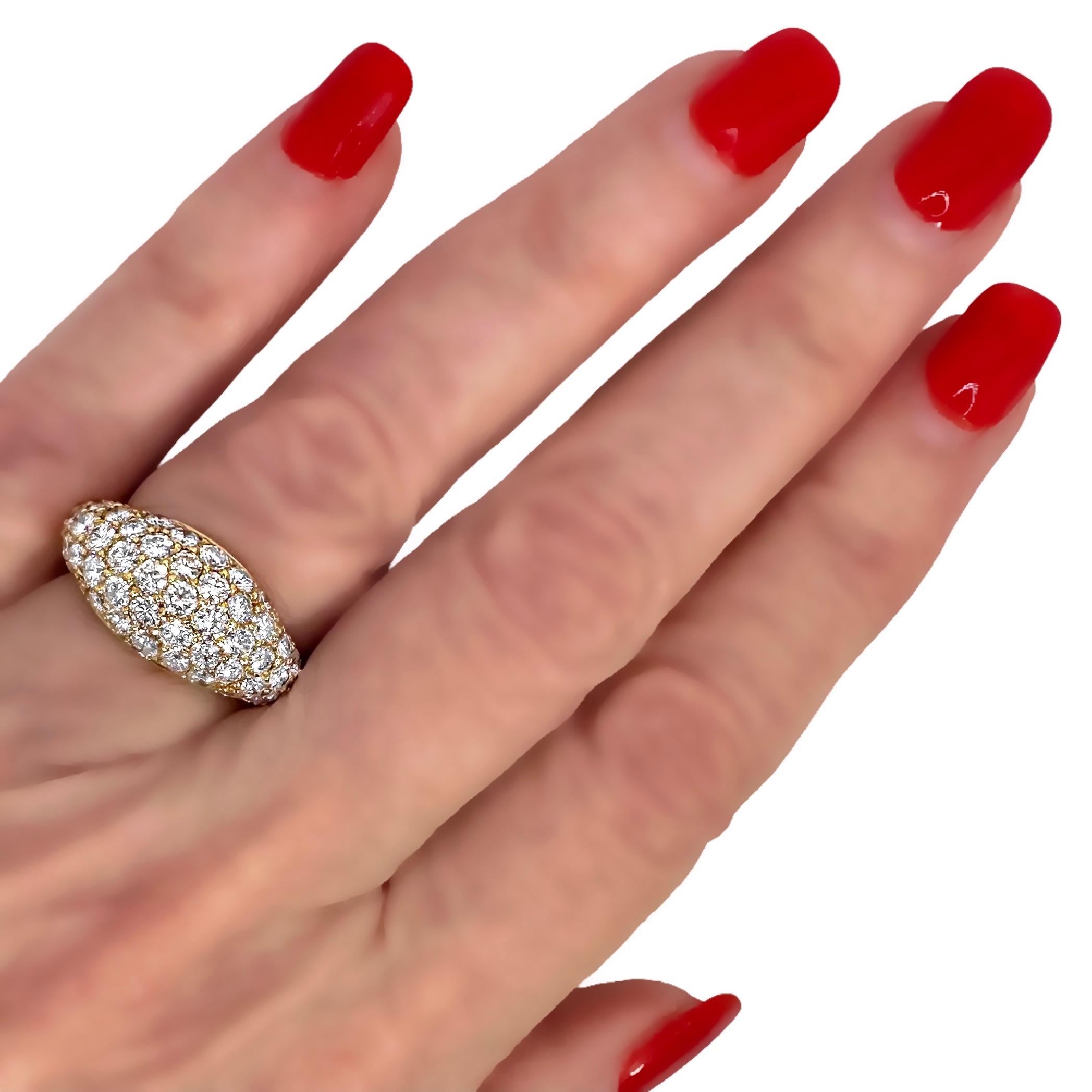 Smaller Scale 18K Yellow Gold Bombe' Ring with Pave' Set Diamond Dome For Sale 3