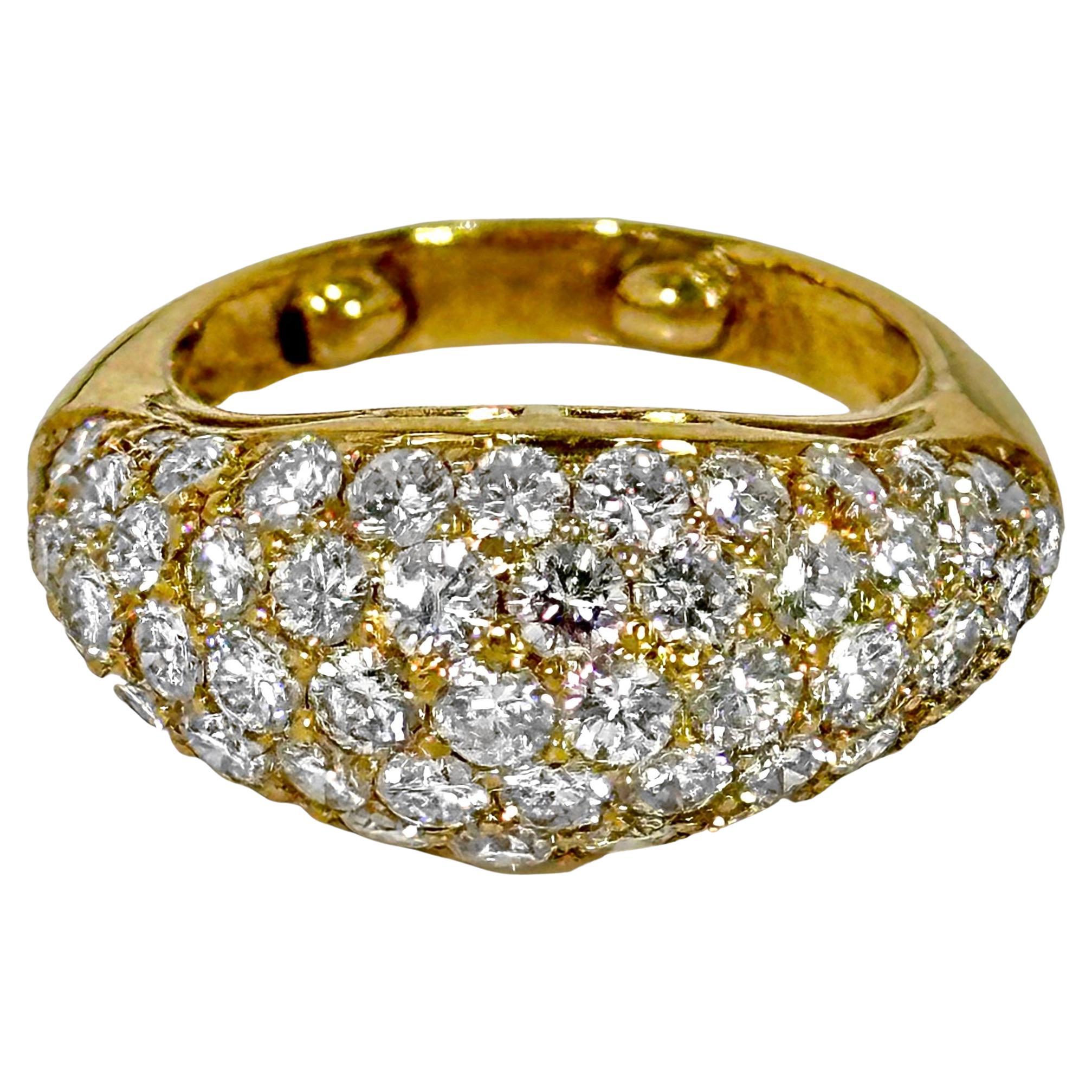 Smaller Scale 18K Yellow Gold Bombe' Ring with Pave' Set Diamond Dome For Sale