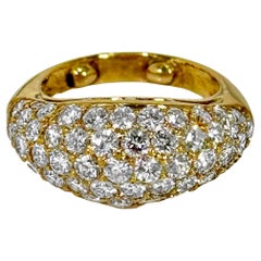 Smaller Scale 18K Yellow Gold Bombe' Ring with Pave' Set Diamond Dome