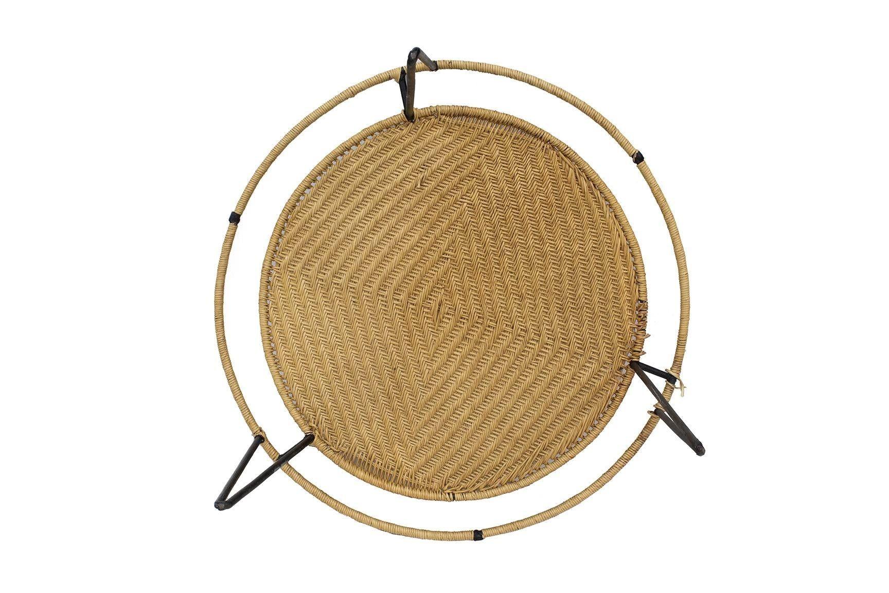Smaller Scale Iron and Raffia Coffee Table For Sale 3