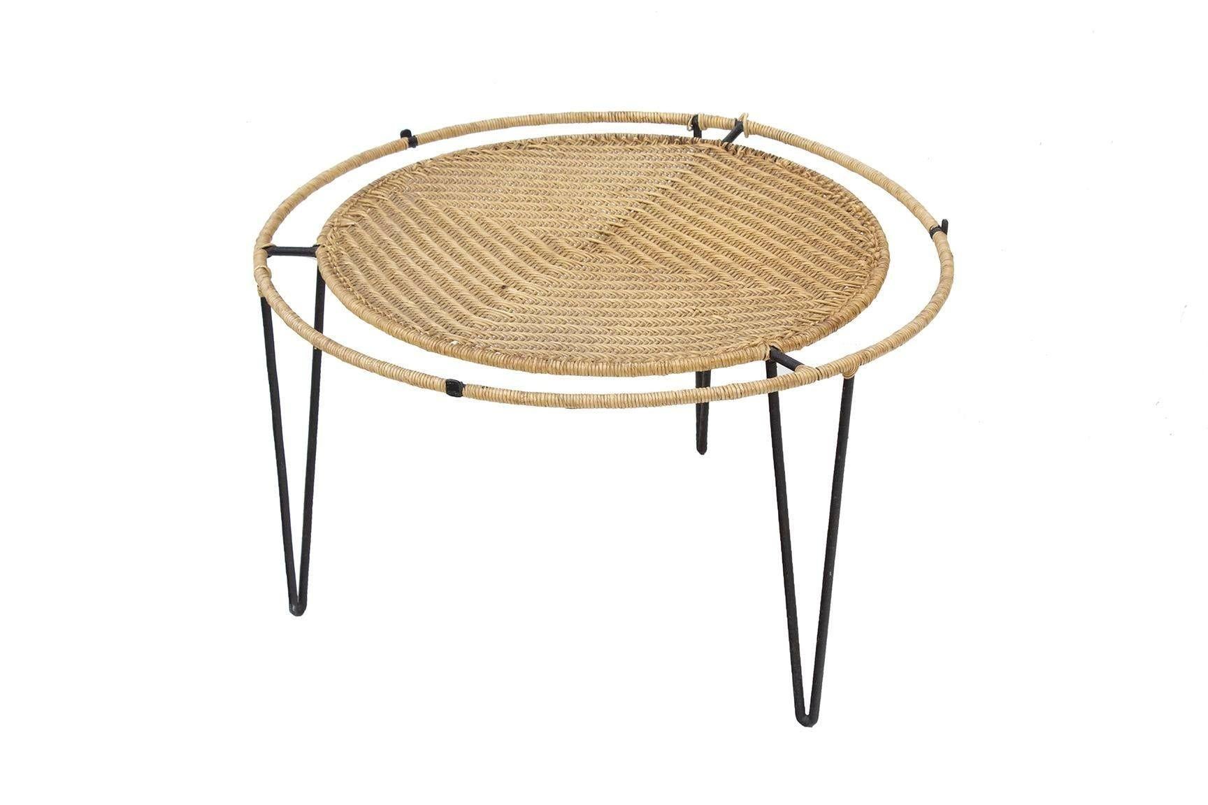 Smaller Scale Iron and Raffia Coffee Table For Sale 5