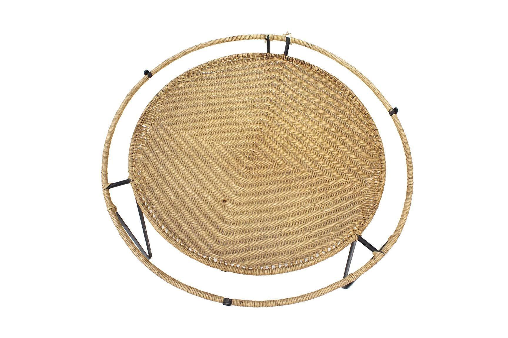 Mid-20th Century Smaller Scale Iron and Raffia Coffee Table For Sale