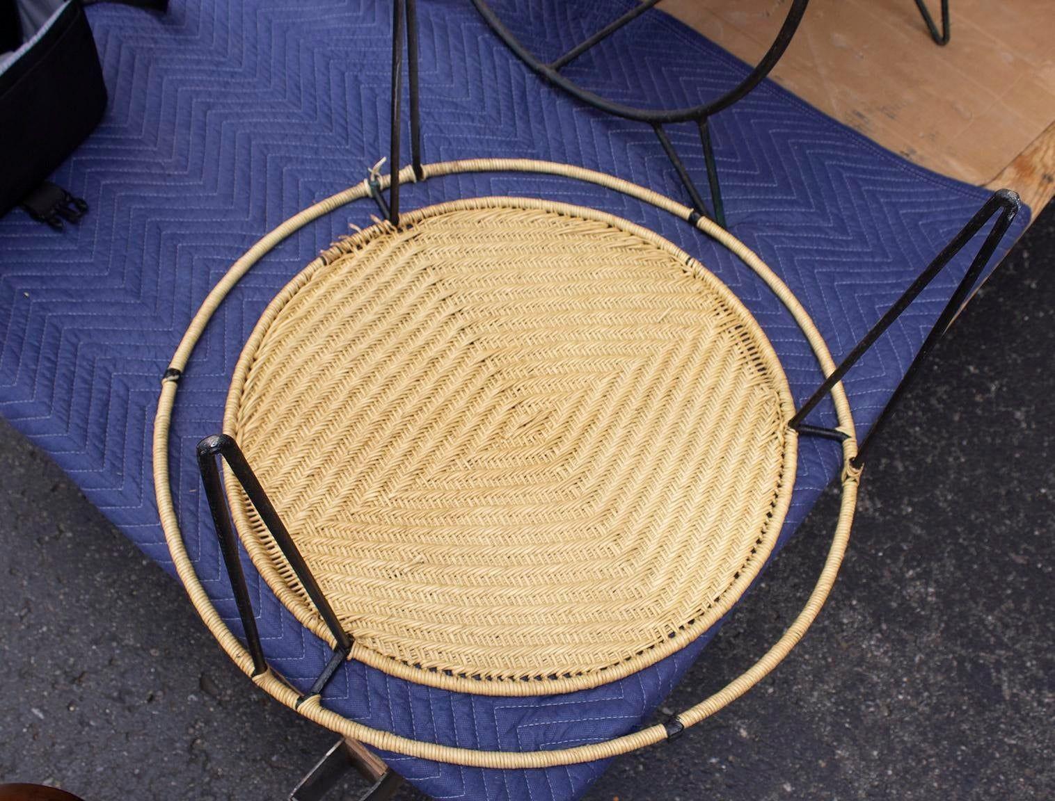 Smaller Scale Iron and Raffia Coffee Table For Sale 1