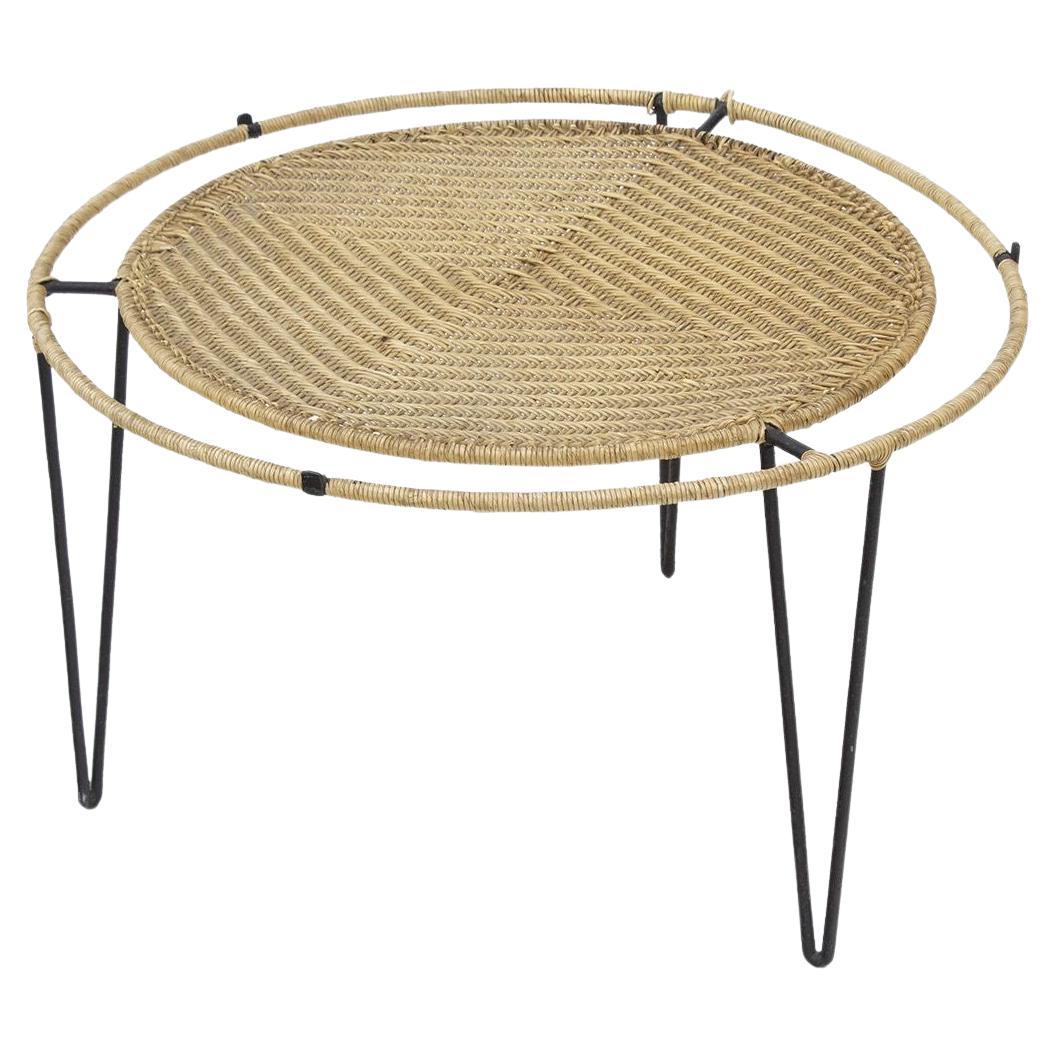 Smaller Scale Iron and Raffia Coffee Table For Sale