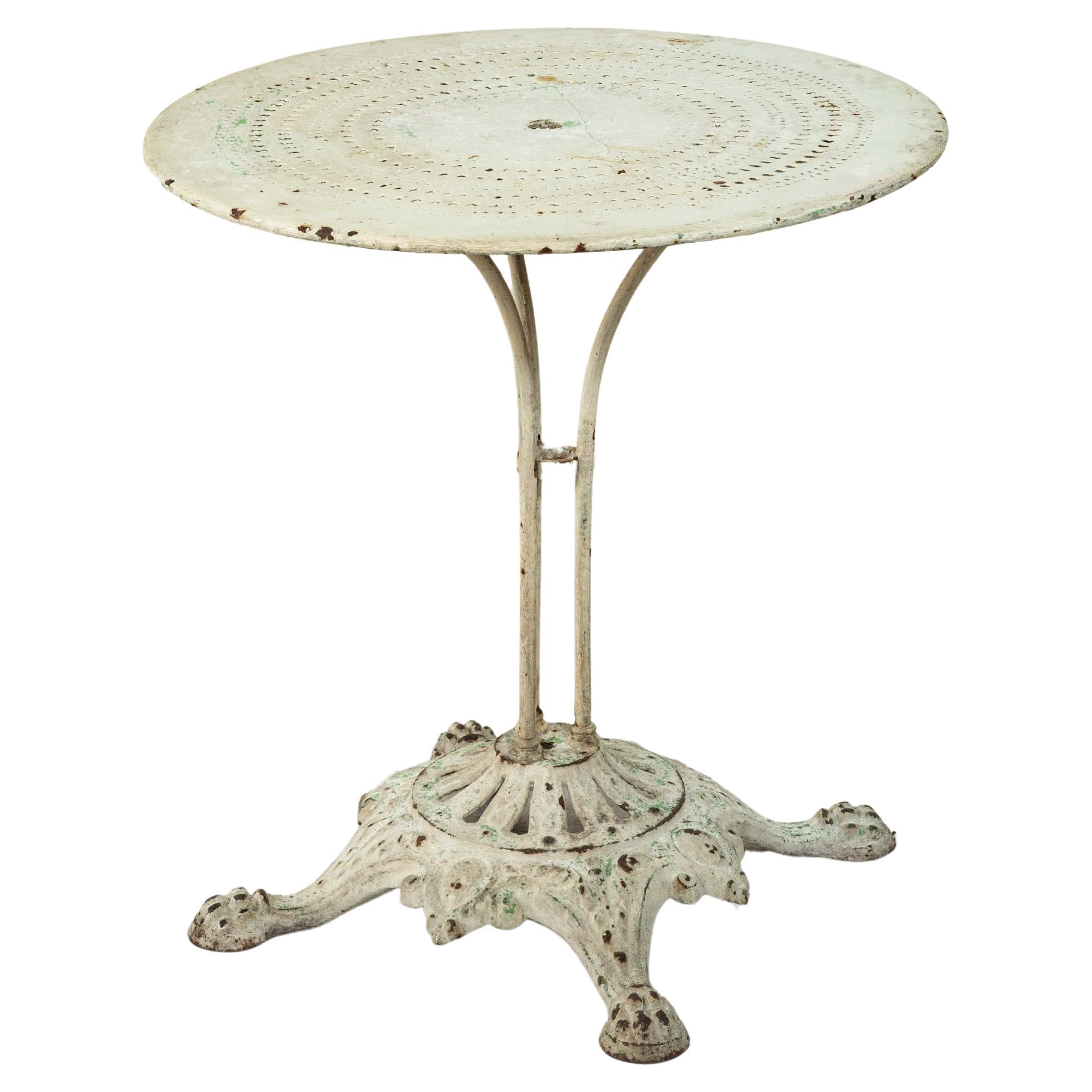 Smaller Scale Late 19th Century French Painted Iron Garden Table, Patio Table For Sale