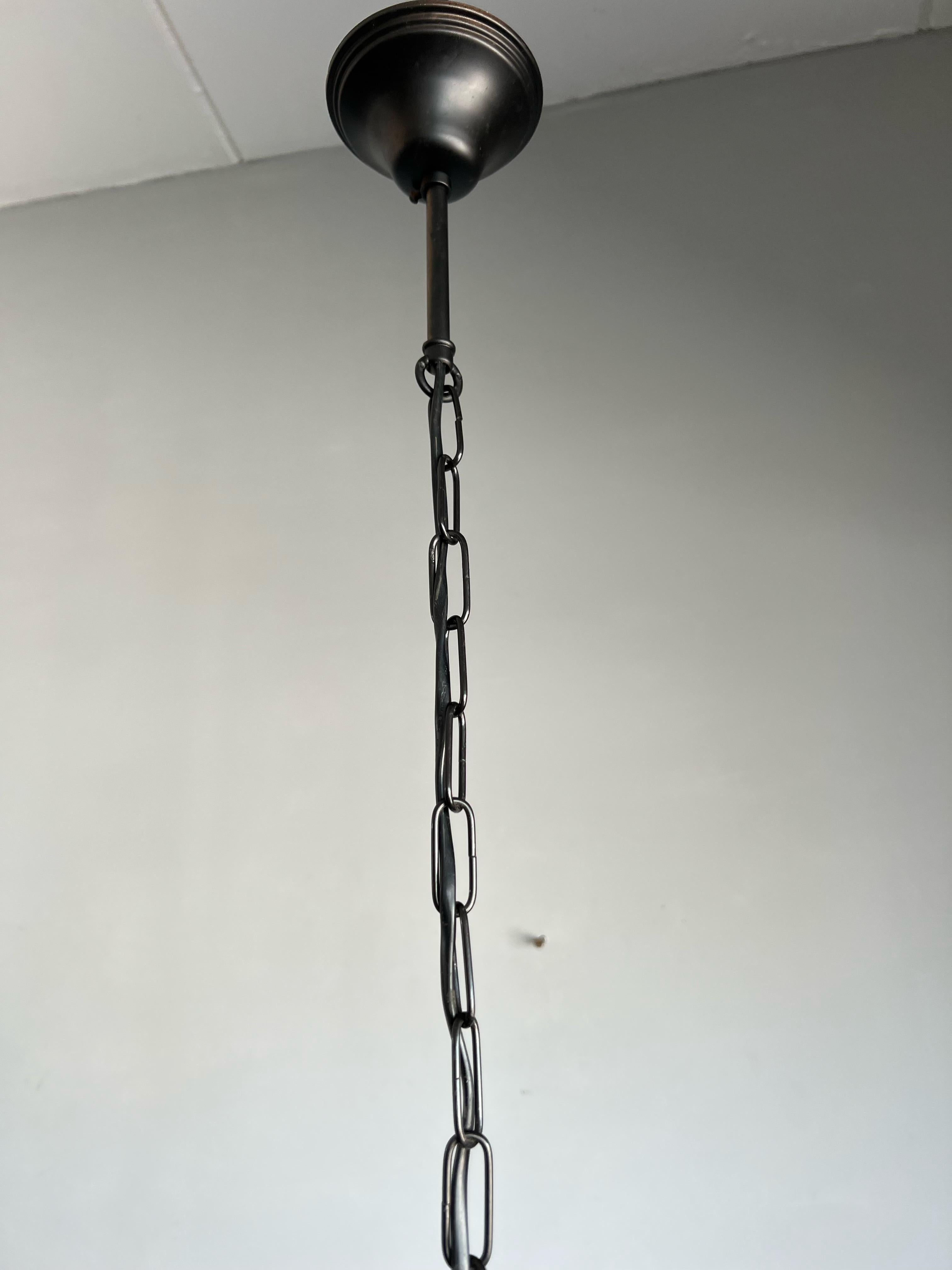Smallest Venetian Hall Pendant Light, Mouth Blown Glass into Wrought Iron Frame For Sale 7