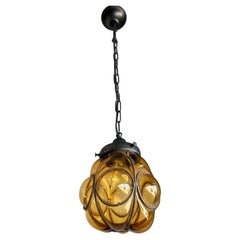 Smallest Venetian Hall Pendant Light, Mouth Blown Glass into Wrought Iron Frame