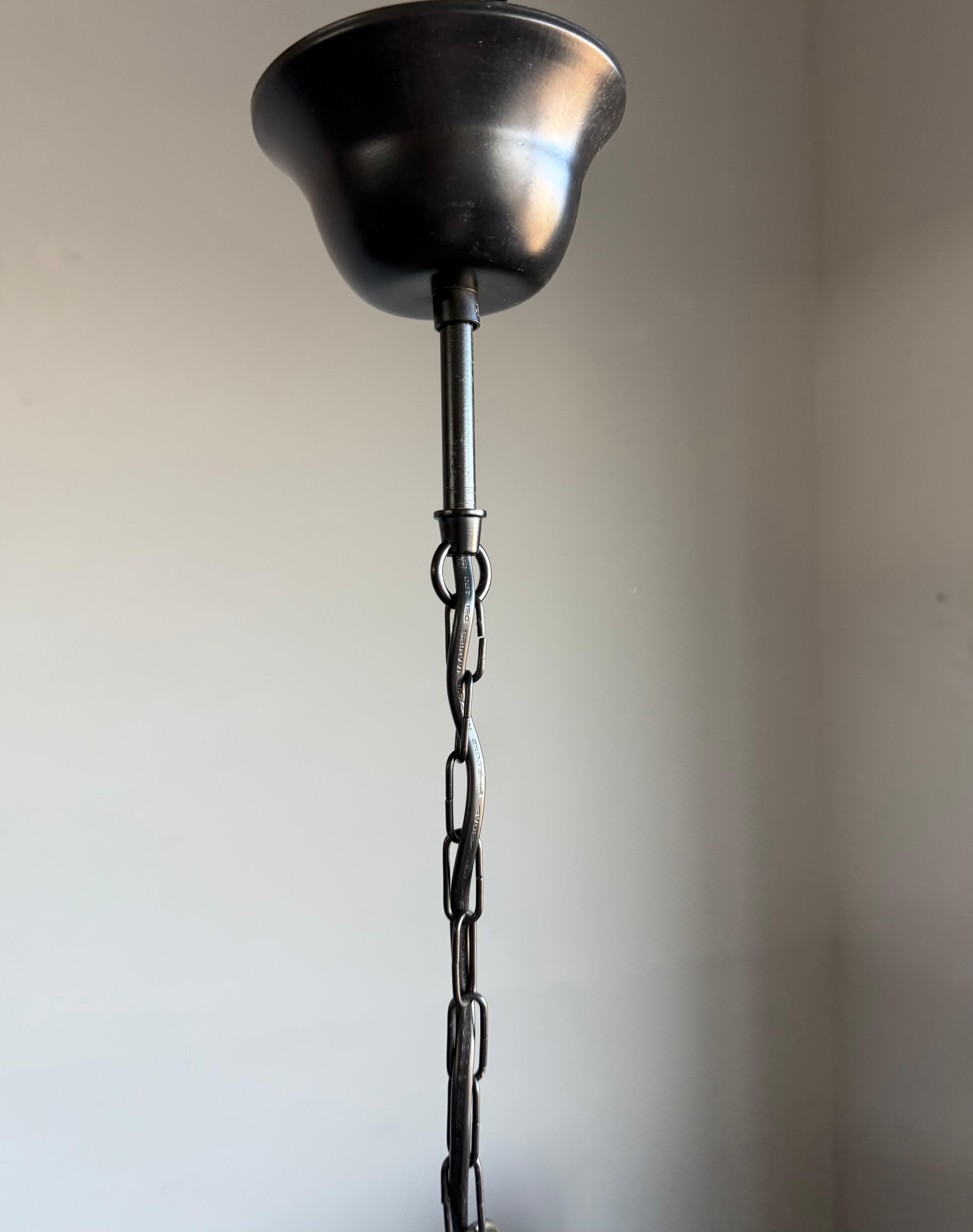 Smallest Venetian Murano Hall Pendant Mouth Blown Glass into Wrought Iron Frame For Sale 1