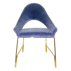 Smania Italian Modern Prototype Brass and Azur Blue Living Room Armchair