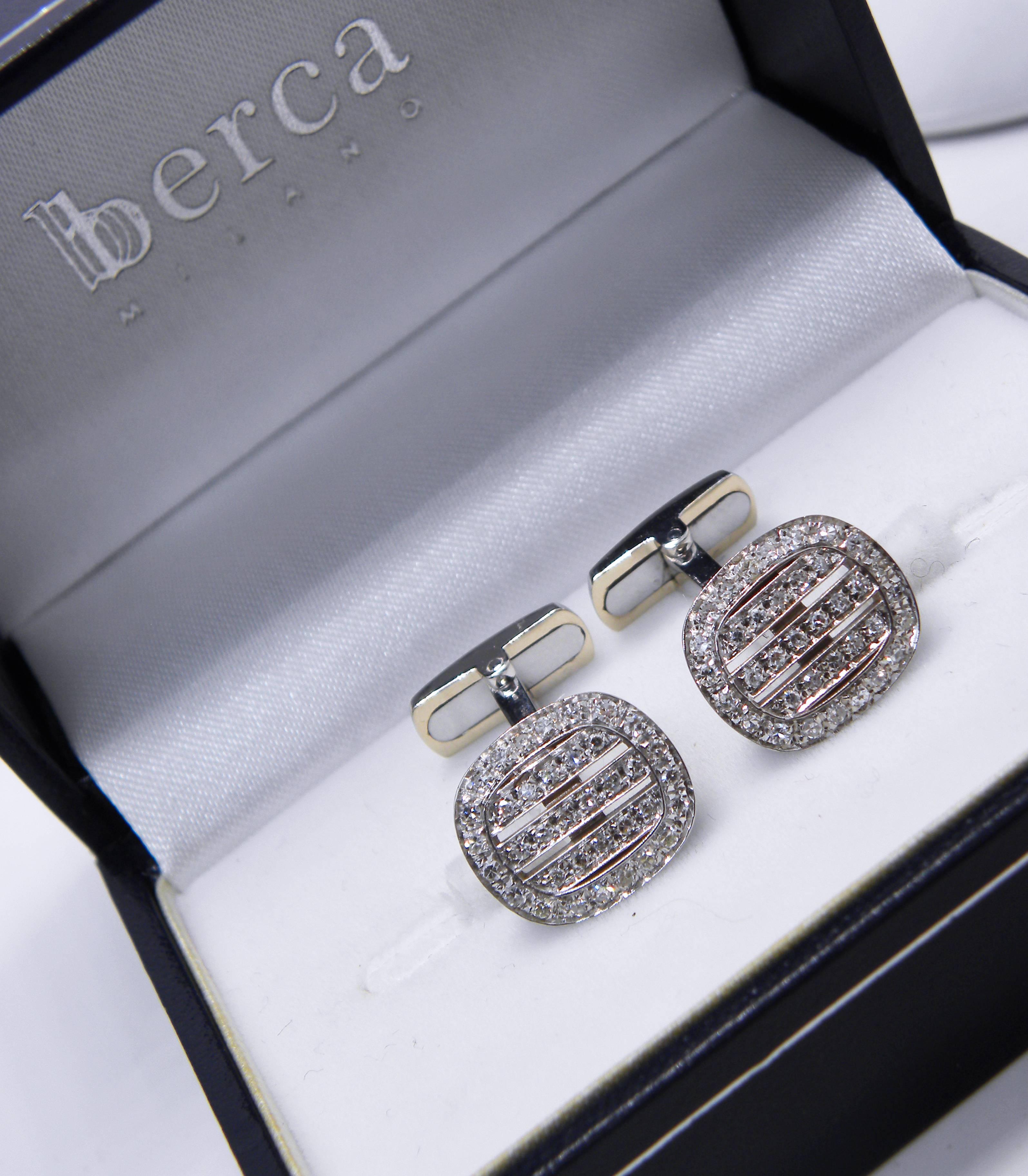 Berca Smart 0.65 Carat White Diamond 18k White Gold T-Bar Back Cufflinks 5