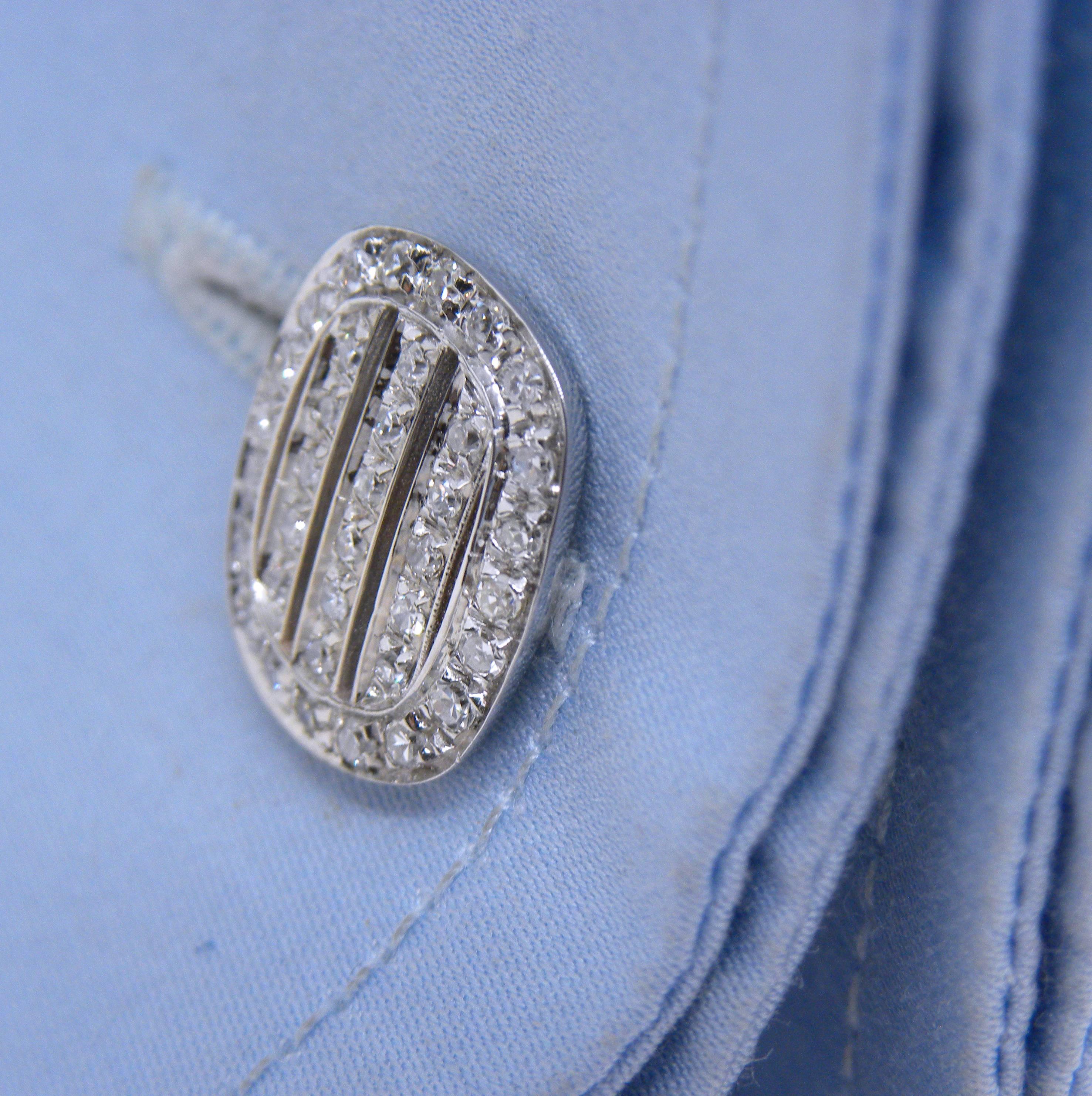 Smart Cufflinks featuring 0.65 Carat White Diamond (F-G, VVs1) in an 18 Carat White Gold Setting, easy to wear T-bar Back.