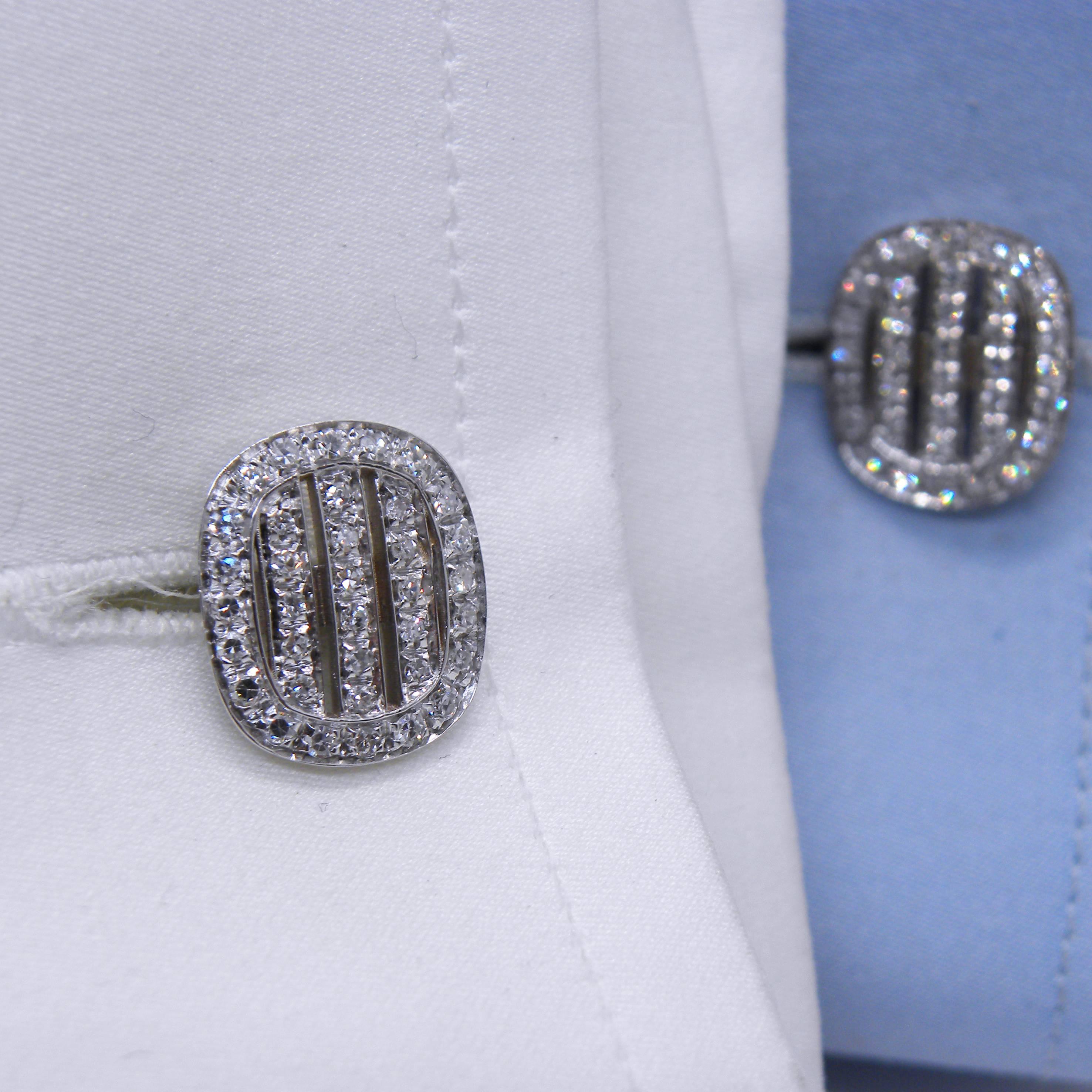 Men's Berca Smart 0.65 Carat White Diamond 18k White Gold T-Bar Back Cufflinks