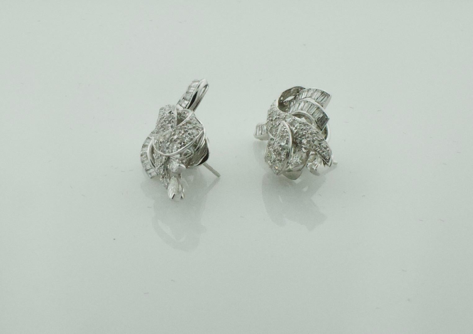 Smart and Sexy Platinum Diamond Earrings Circa 1940's 4.00 Carats Total Weight In Excellent Condition For Sale In Wailea, HI