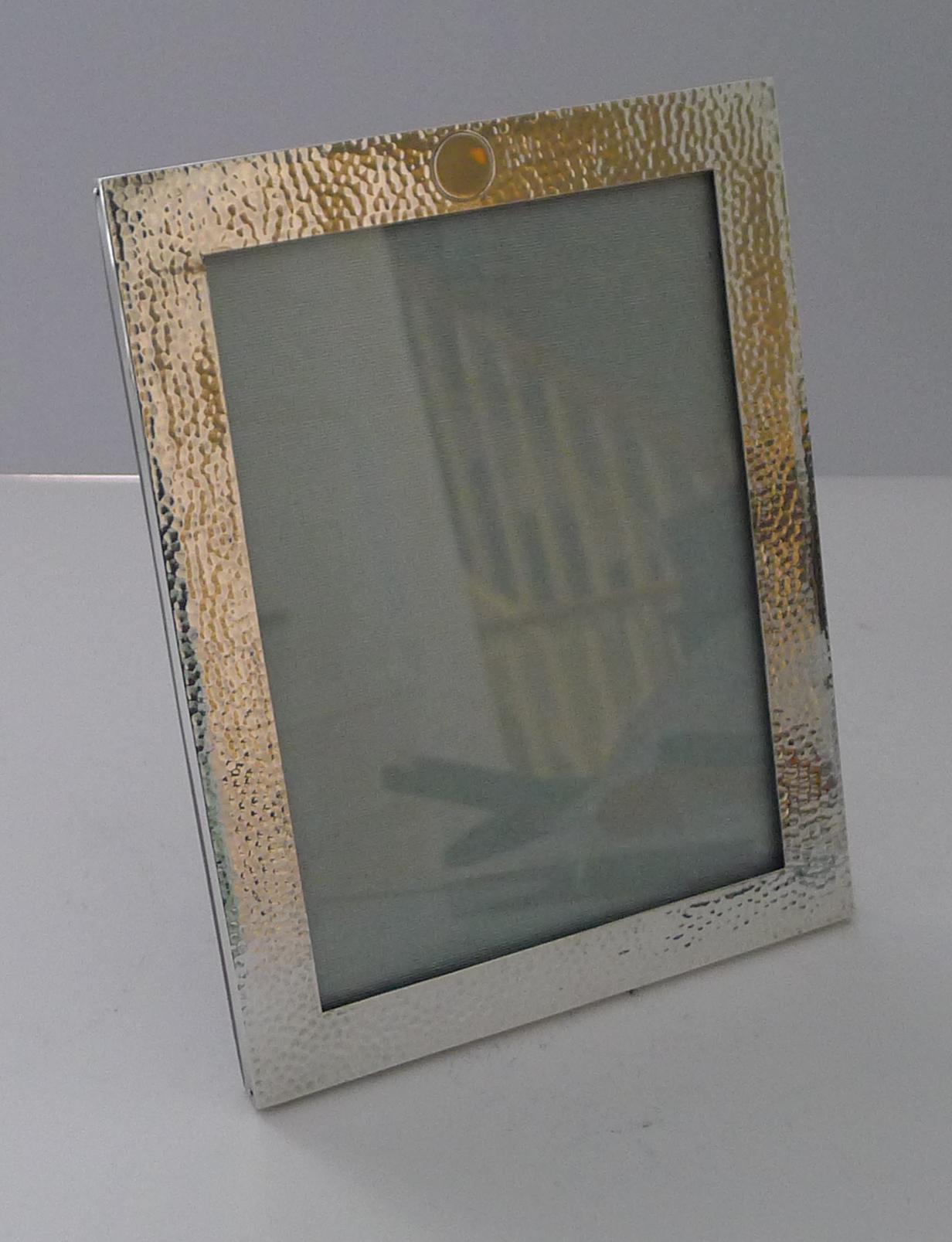 British Smart Antique English Planished Sterling Silver Picture Frame For Sale