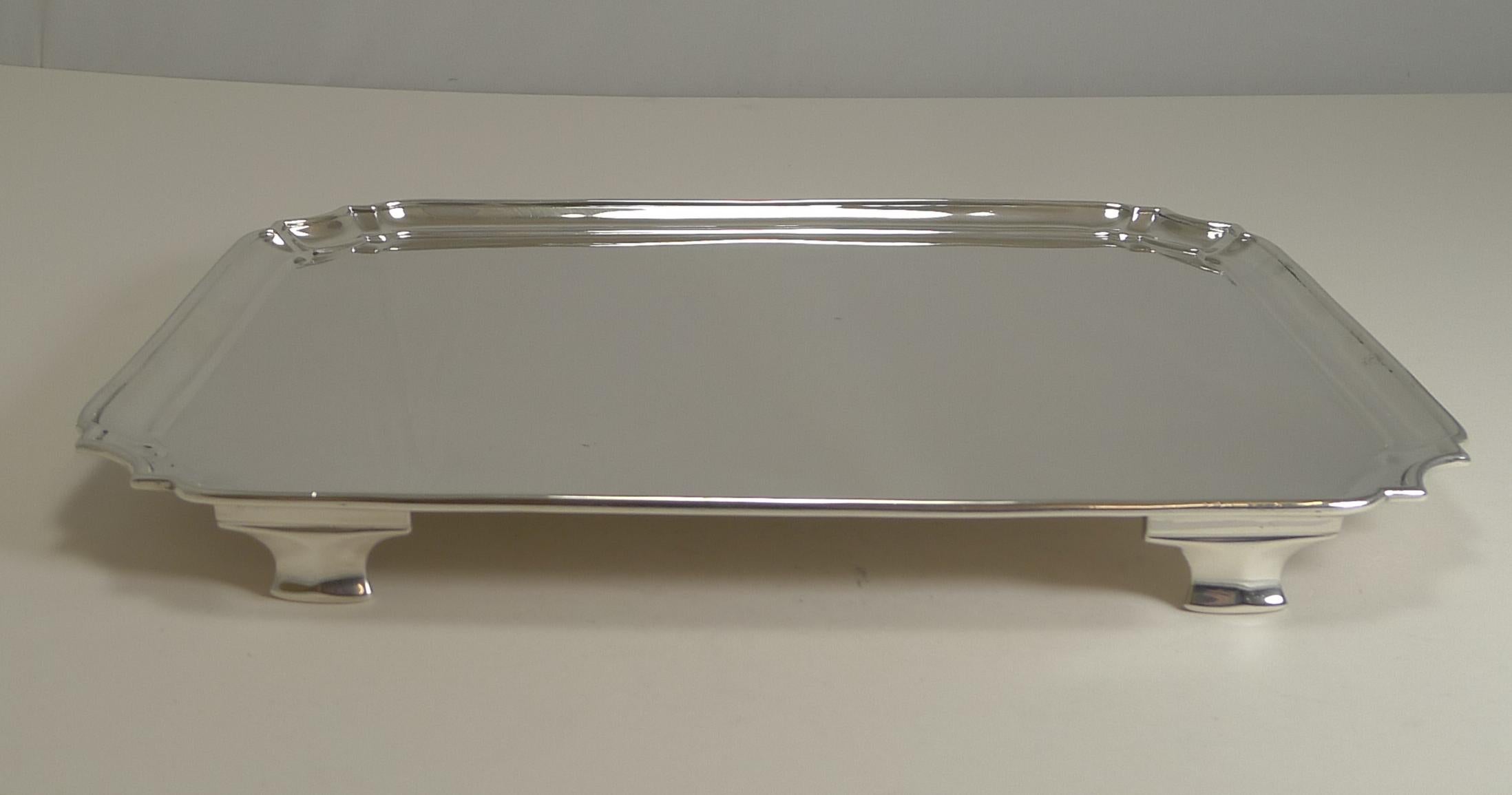 Early 20th Century Smart Antique English Sterling Silver Serving / Cocktail Tray, 1903