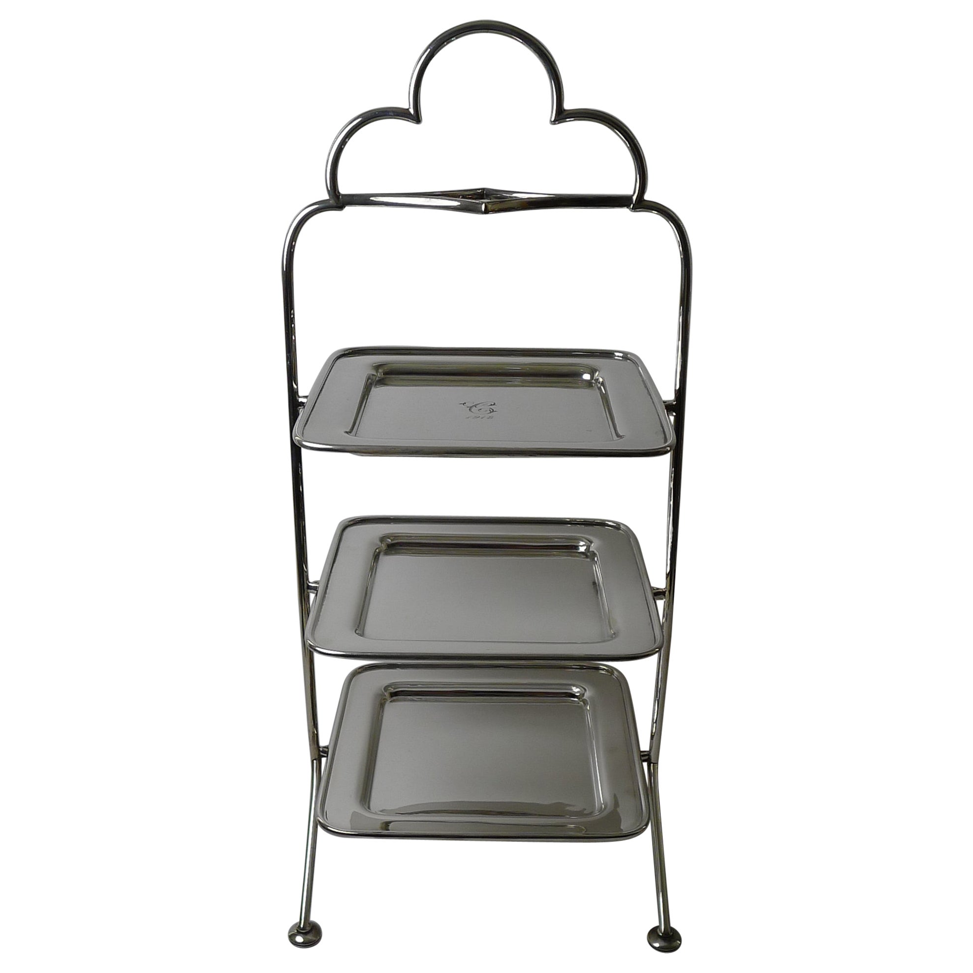 Smart Antique English Three Tier Cake Stand, Square Plates