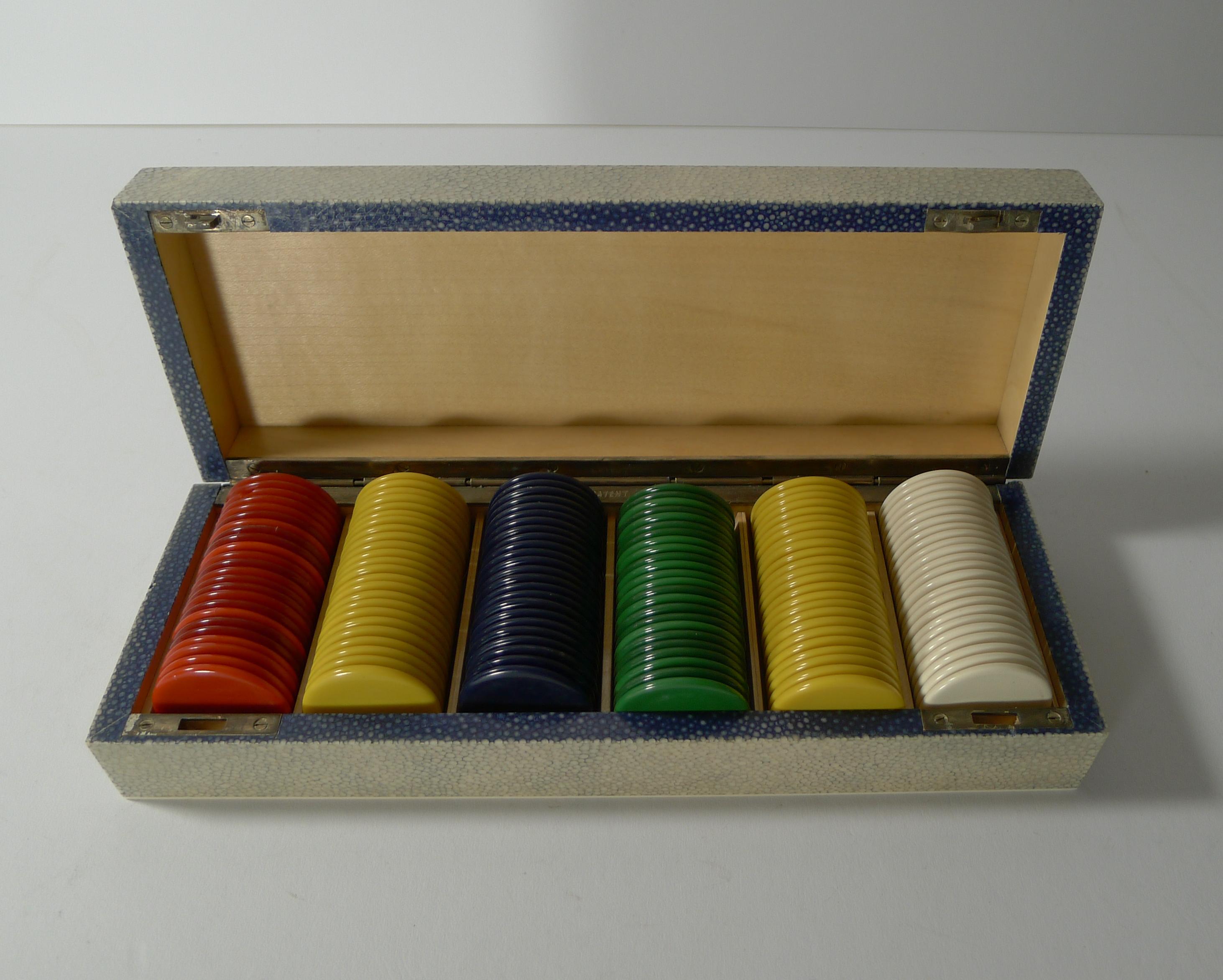 Art Deco Smart Antique Shagreen Gaming Counter / Poker Chip Box, c.1920 For Sale