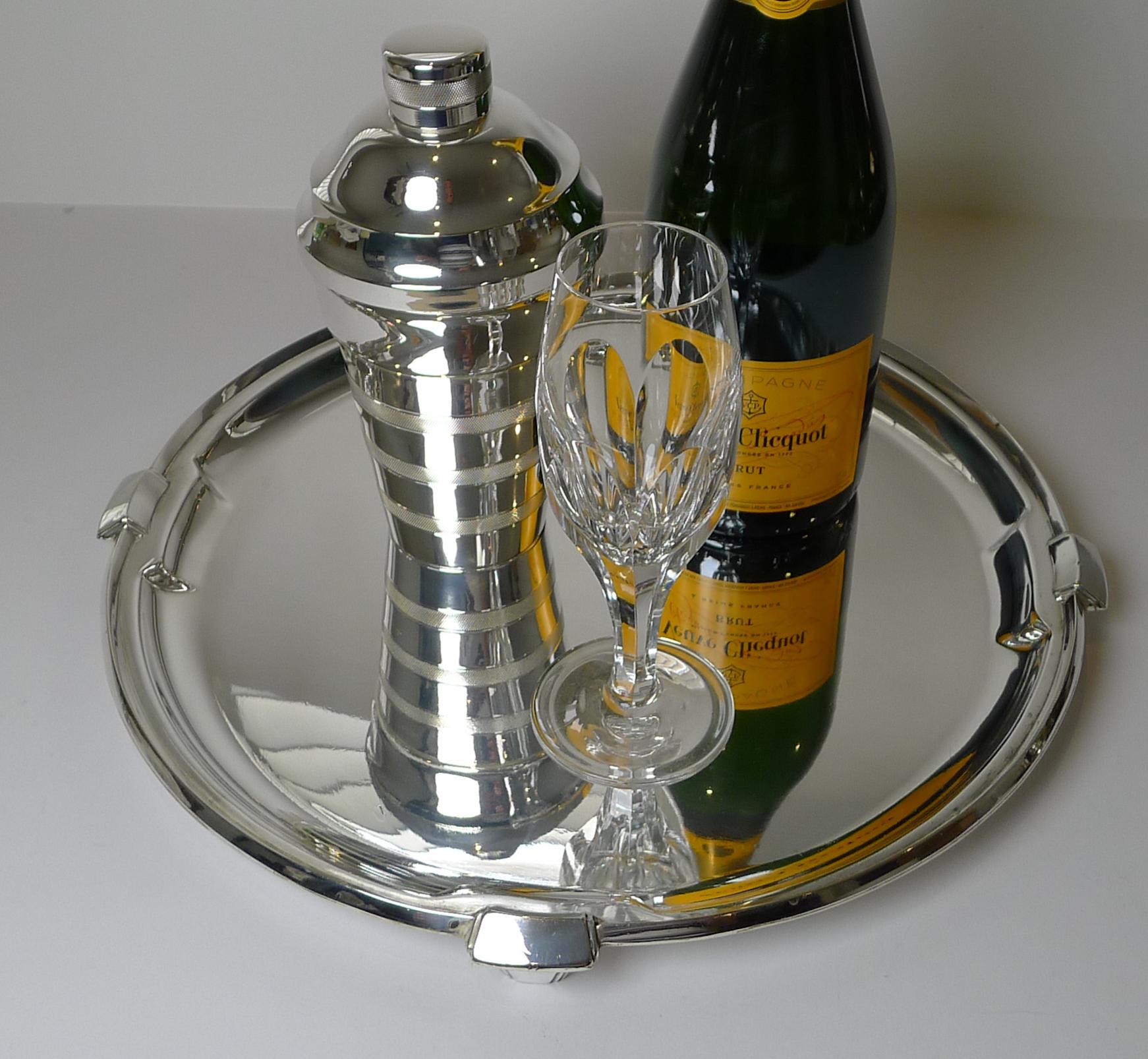 British Smart Art Deco Silver Plated Cocktail Tray by Walker & Hall