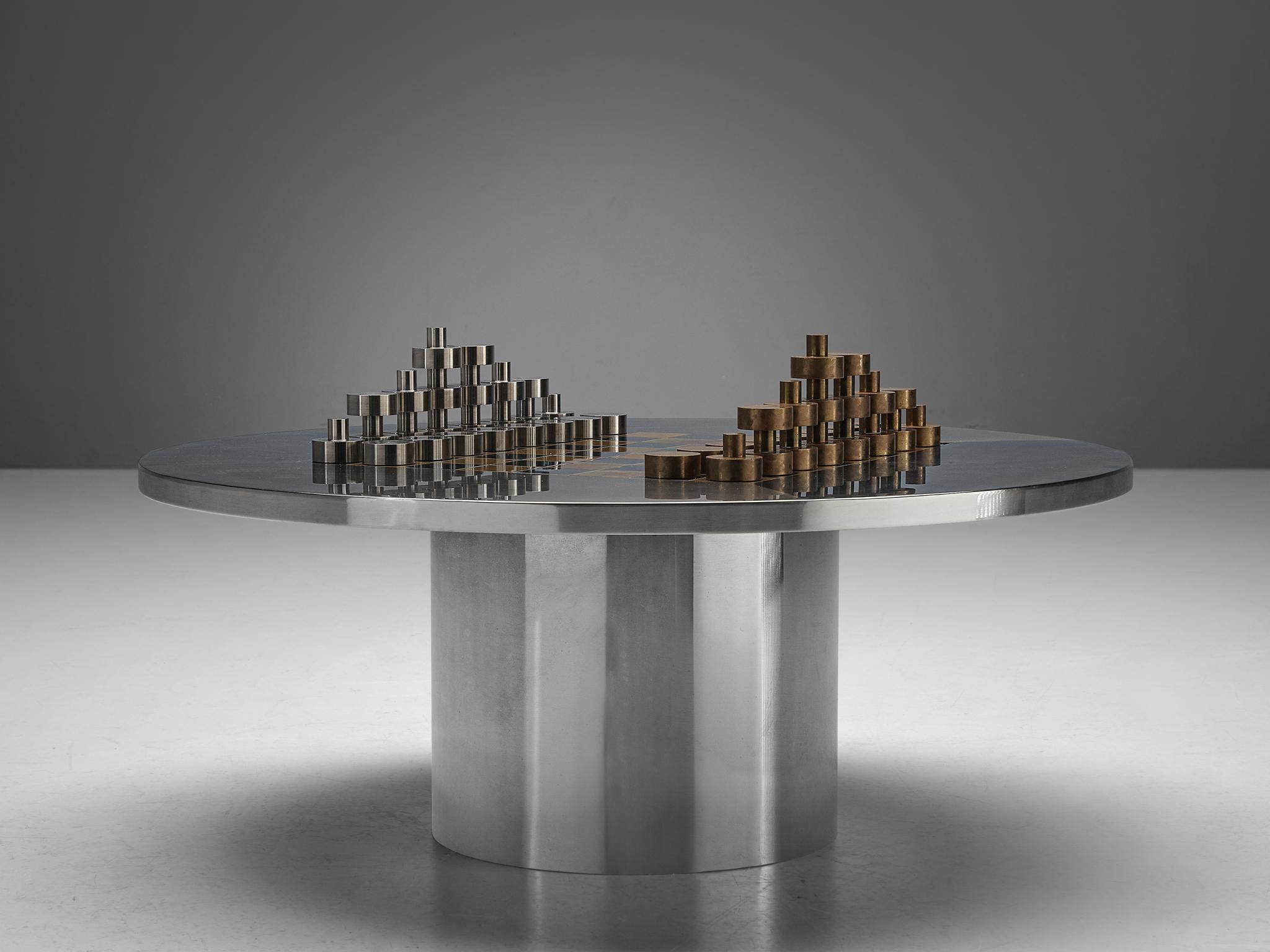 Mid-Century Modern Smart Chess Table in Brass and Steel