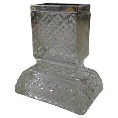 Smart cut glass and English sterling silver match striker - 1924
