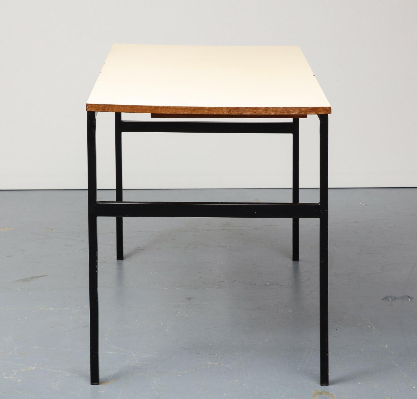 French Smart Desk in Oak, Steel, and Laminate by Pierre Paulin, circa 1950 For Sale
