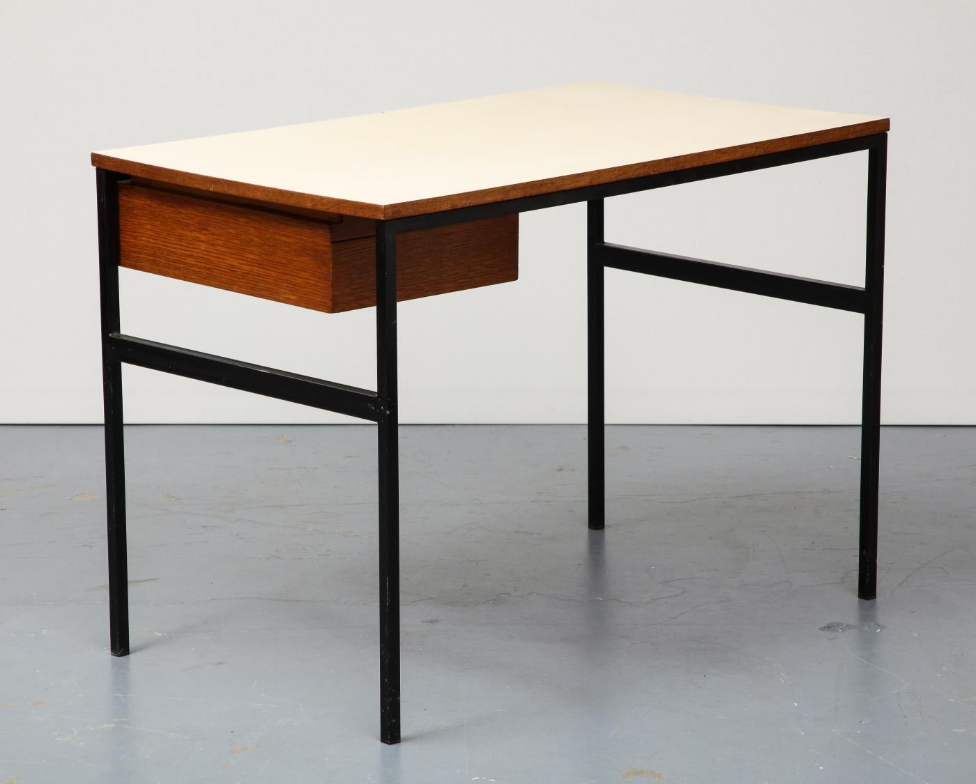 Laminated Smart Desk in Oak, Steel, and Laminate by Pierre Paulin, circa 1950 For Sale