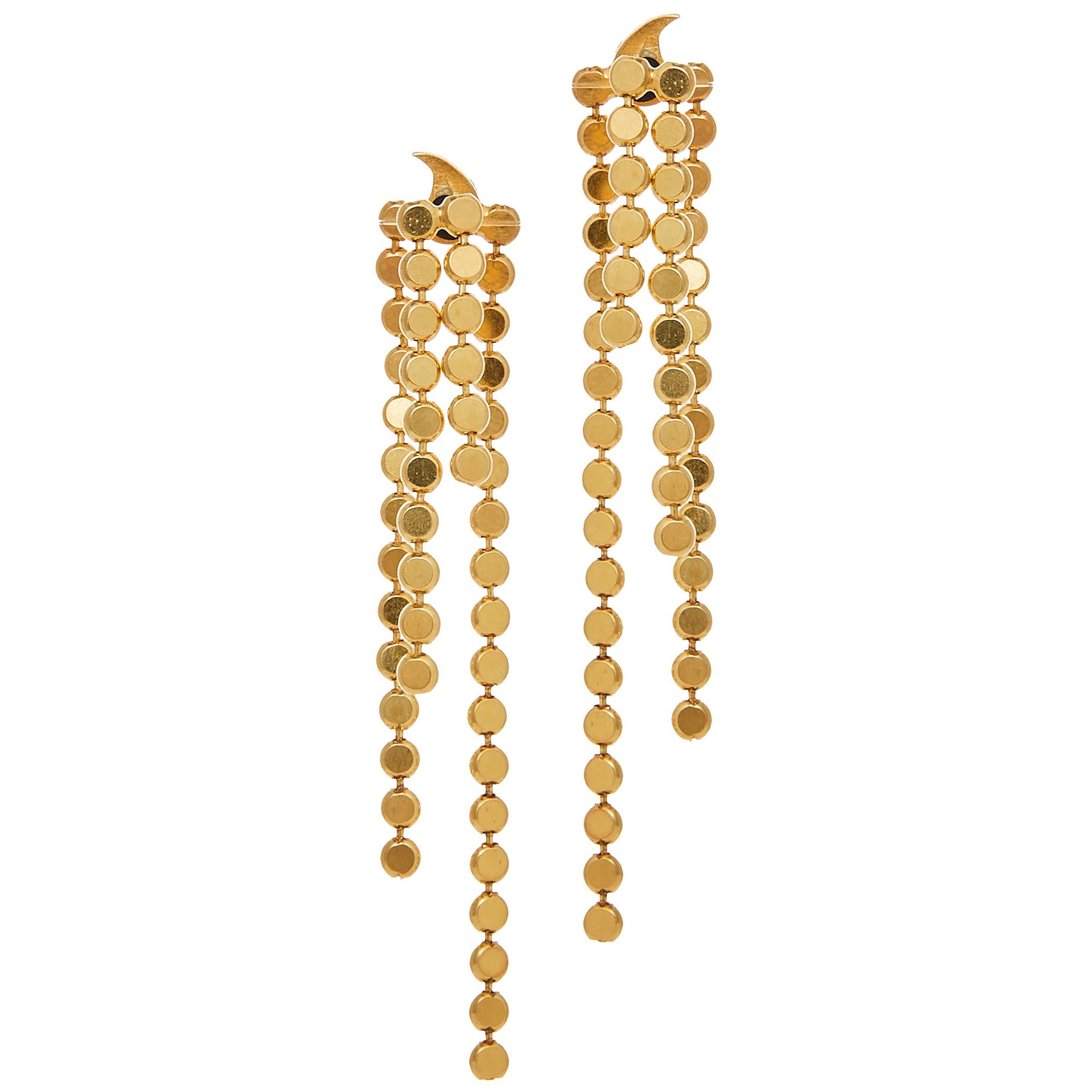 Smart Earrings Round Motif Chain 18 Karat Gold-Plated Silver Greek Earrings For Sale