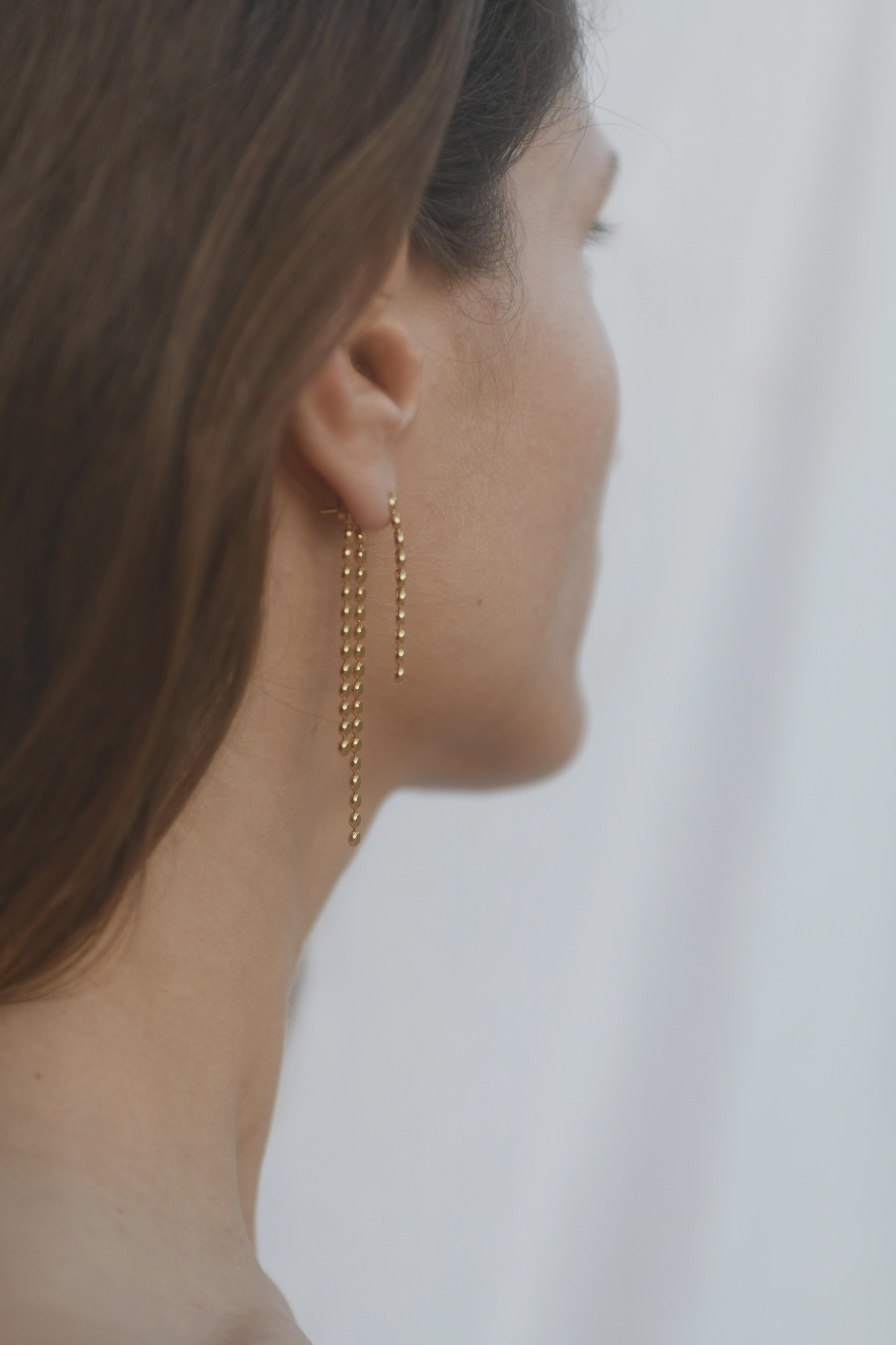 Women's Smart Earrings Round Motif Chain 18 Karat Gold-Plated Silver Greek Earrings For Sale