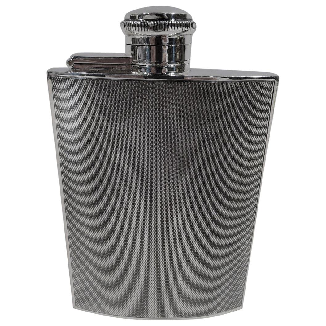Smart English Art Deco Sterling Silver Hip Flask