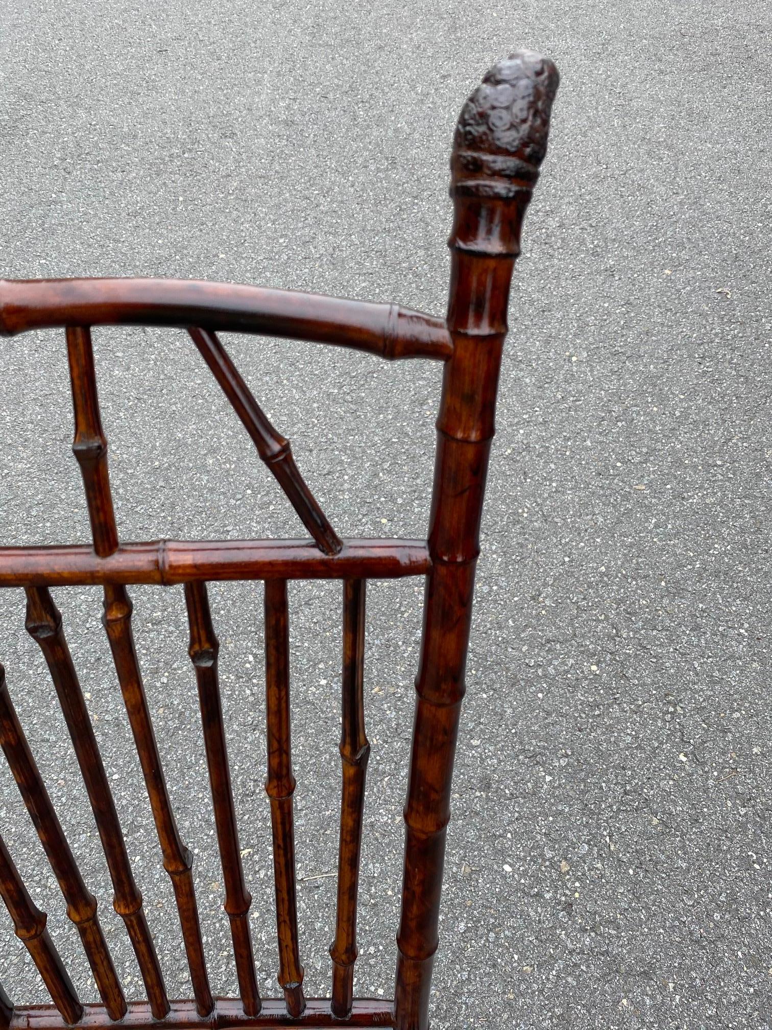 Early 20th Century Smart English Bamboo Desk Chair with Faux Tortoise Finish For Sale