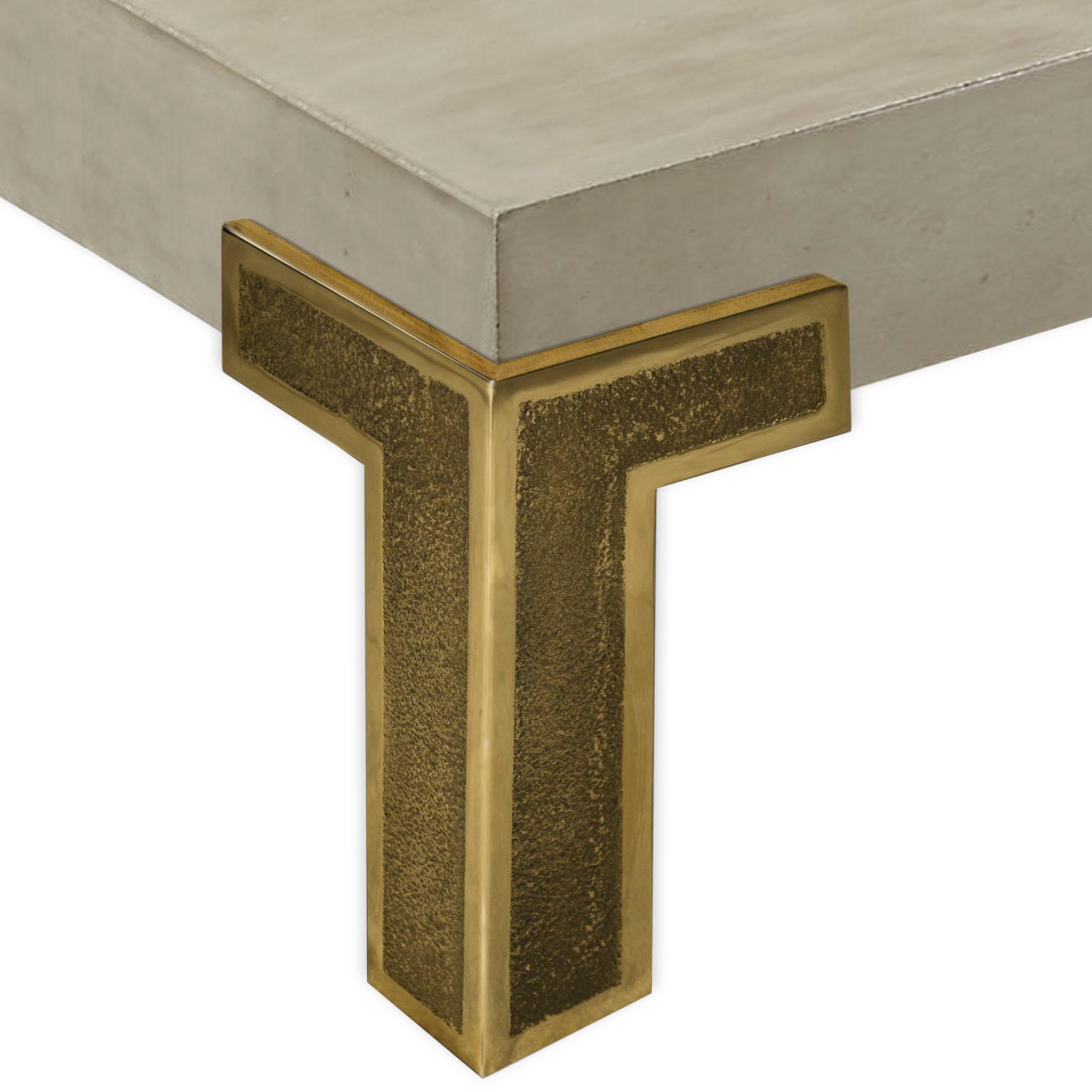 Modern Coffee Table Grey Scagliola art top extra smooth finish top Casted Brass Feet